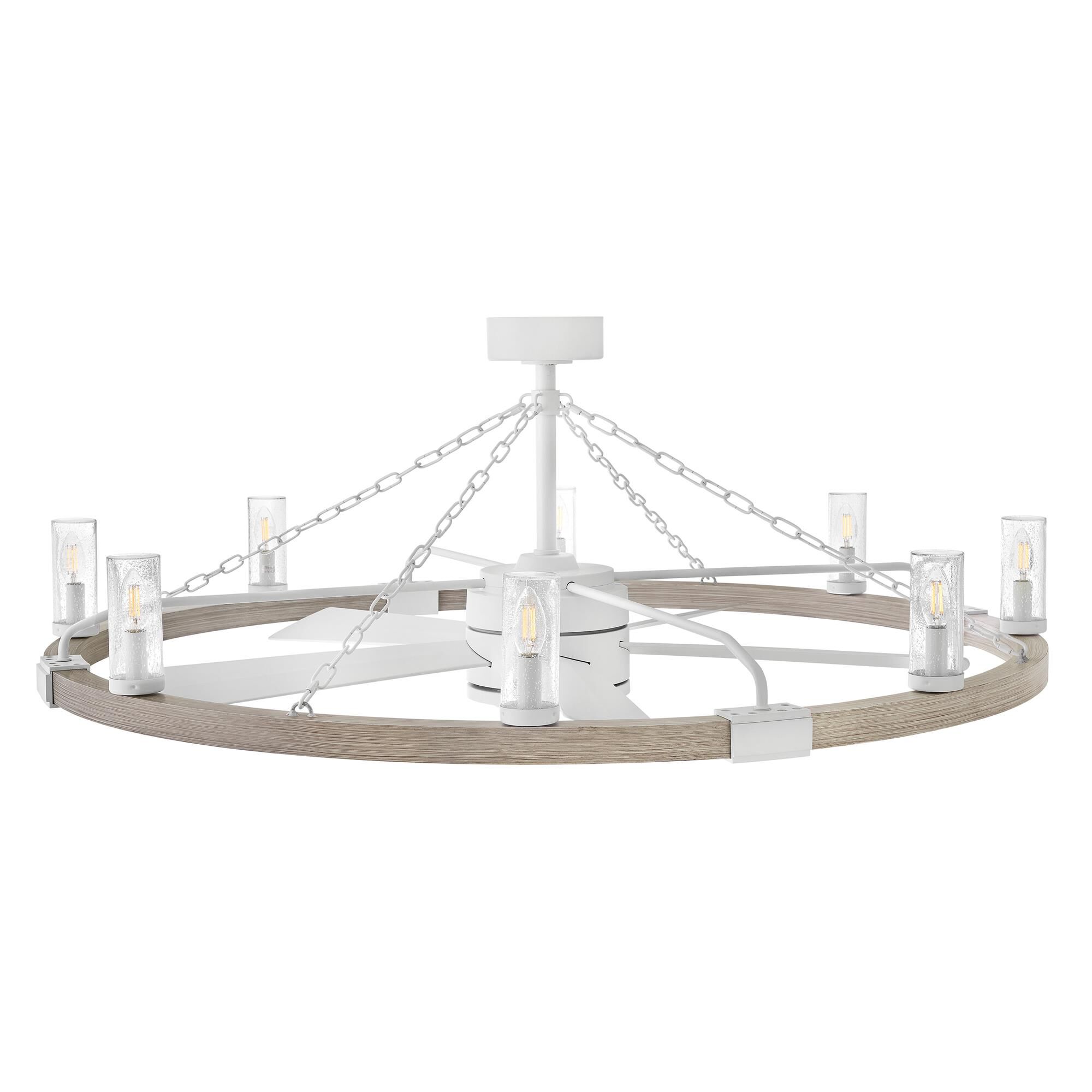 Shown in Matte White with Weathered Wood finish and Clear Seedy glass