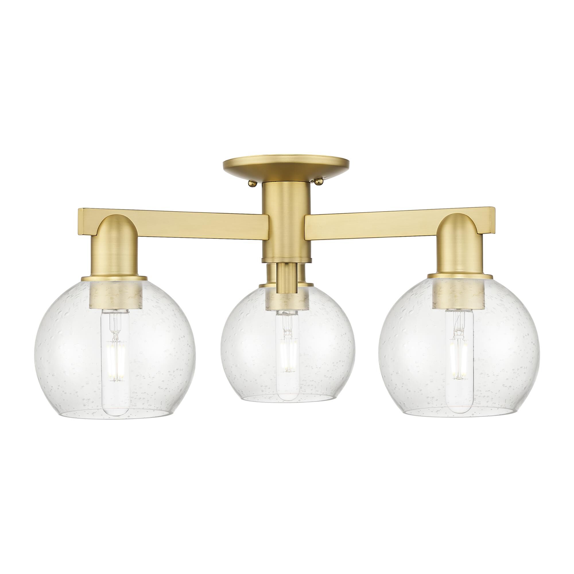 Shown in Satin Gold finish and Seedy glass