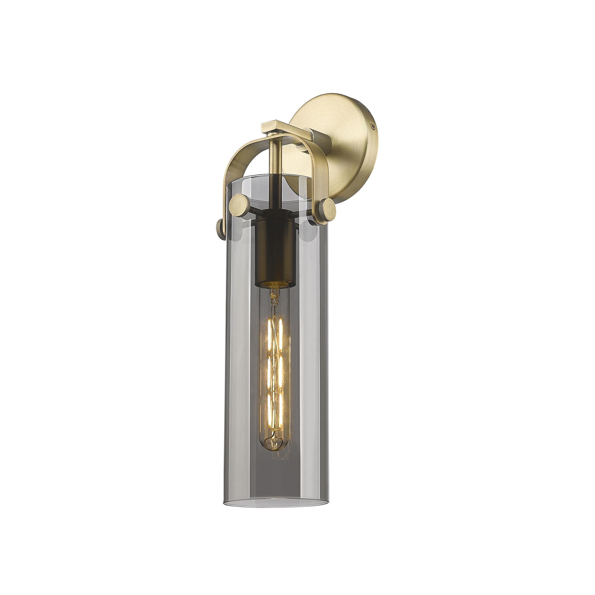 Shown in Brushed Brass finish and Plated Smoke glass