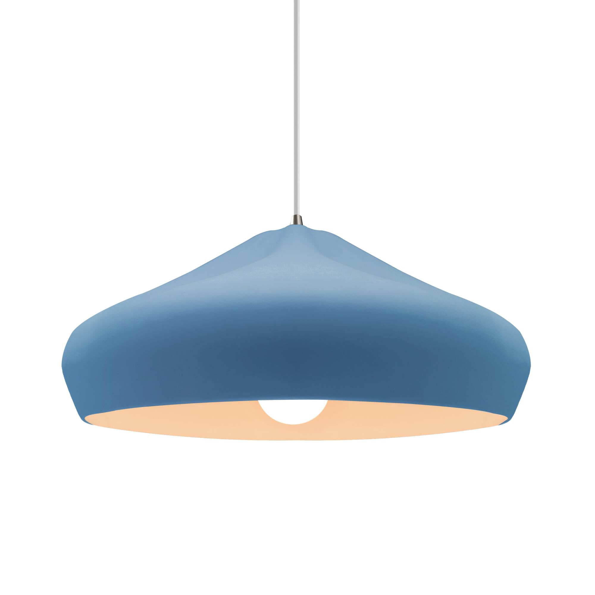 Shown in Brushed Nickel finish and Sky Blue shade