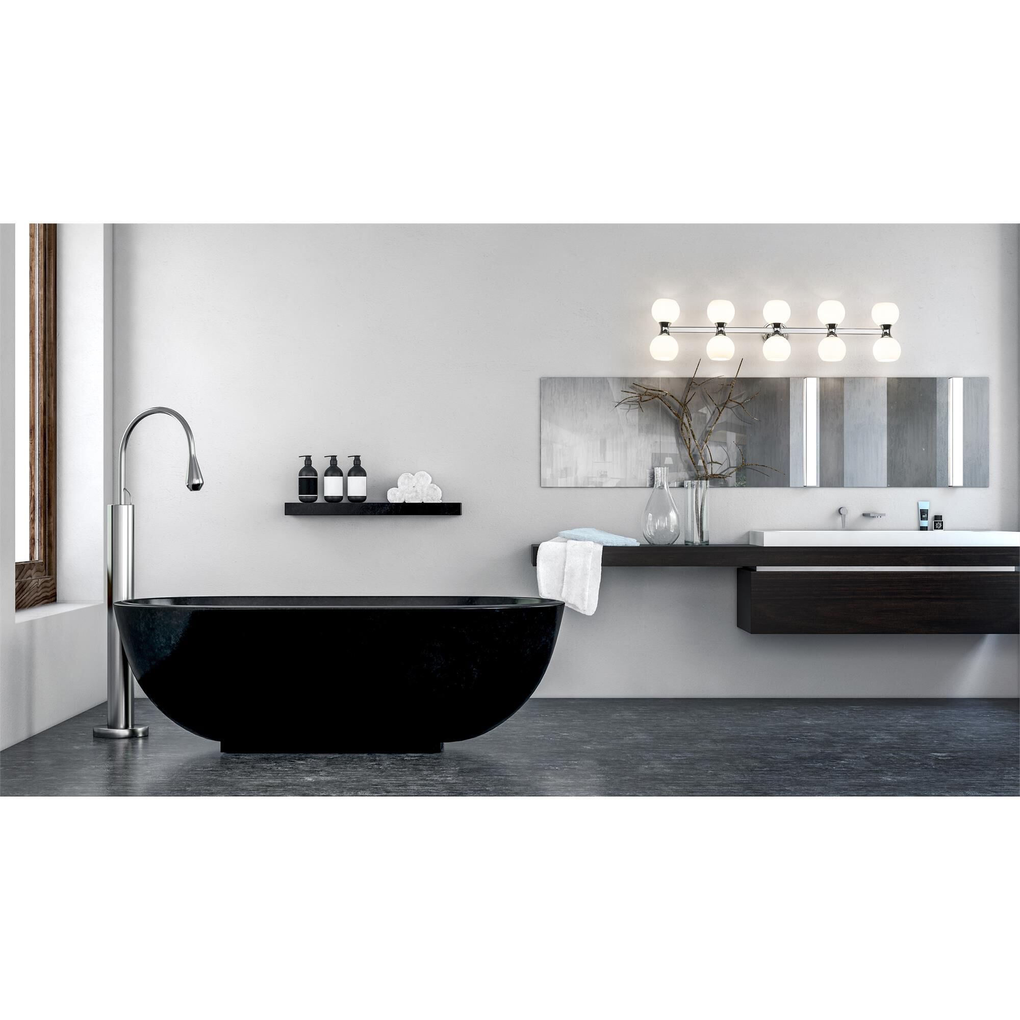 Shown in Chrome finish and Matte Opal glass