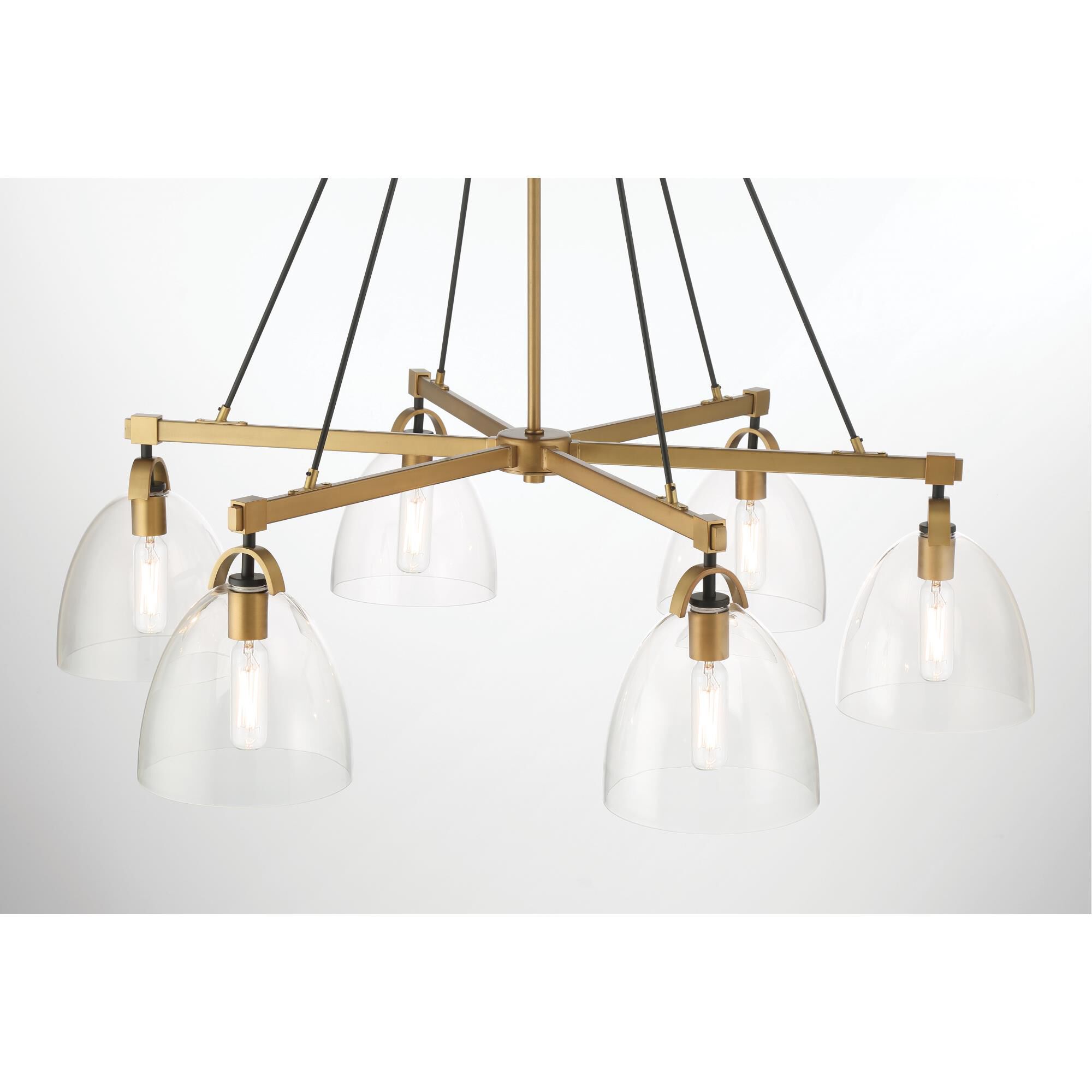 Shown in Legacy Brass & Matte Coal finish and Clear glass and Glass shade