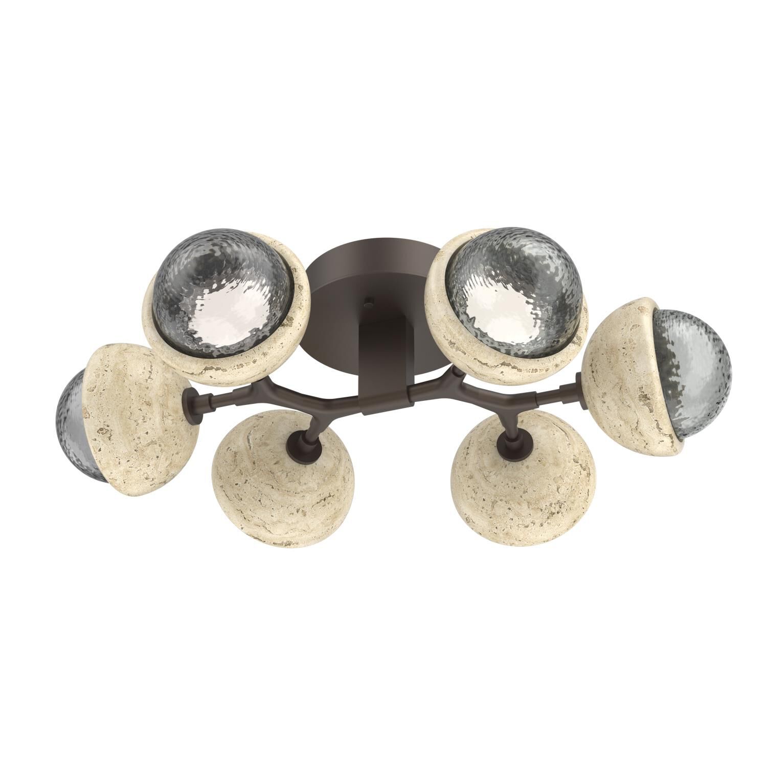 Shown in Flat Bronze finish and Smoke glass and Travertine Stone accent