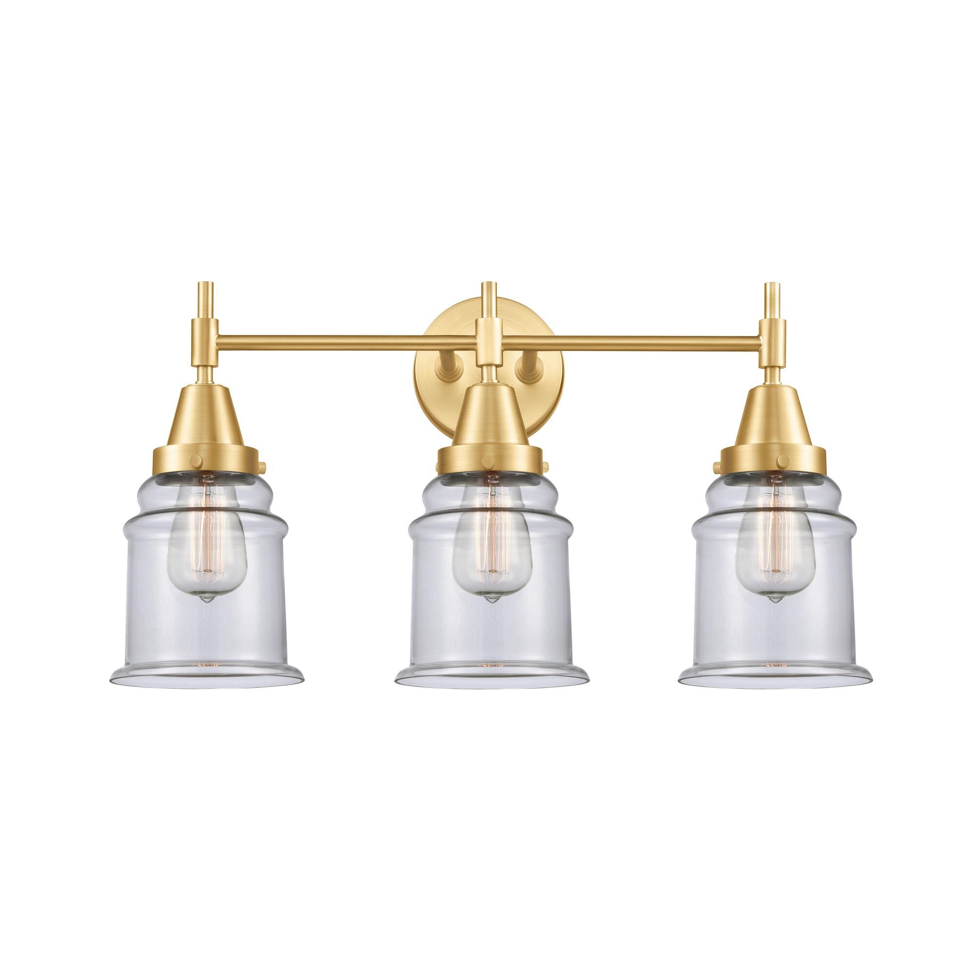 Shown in Satin Gold finish and Clear Canton glass