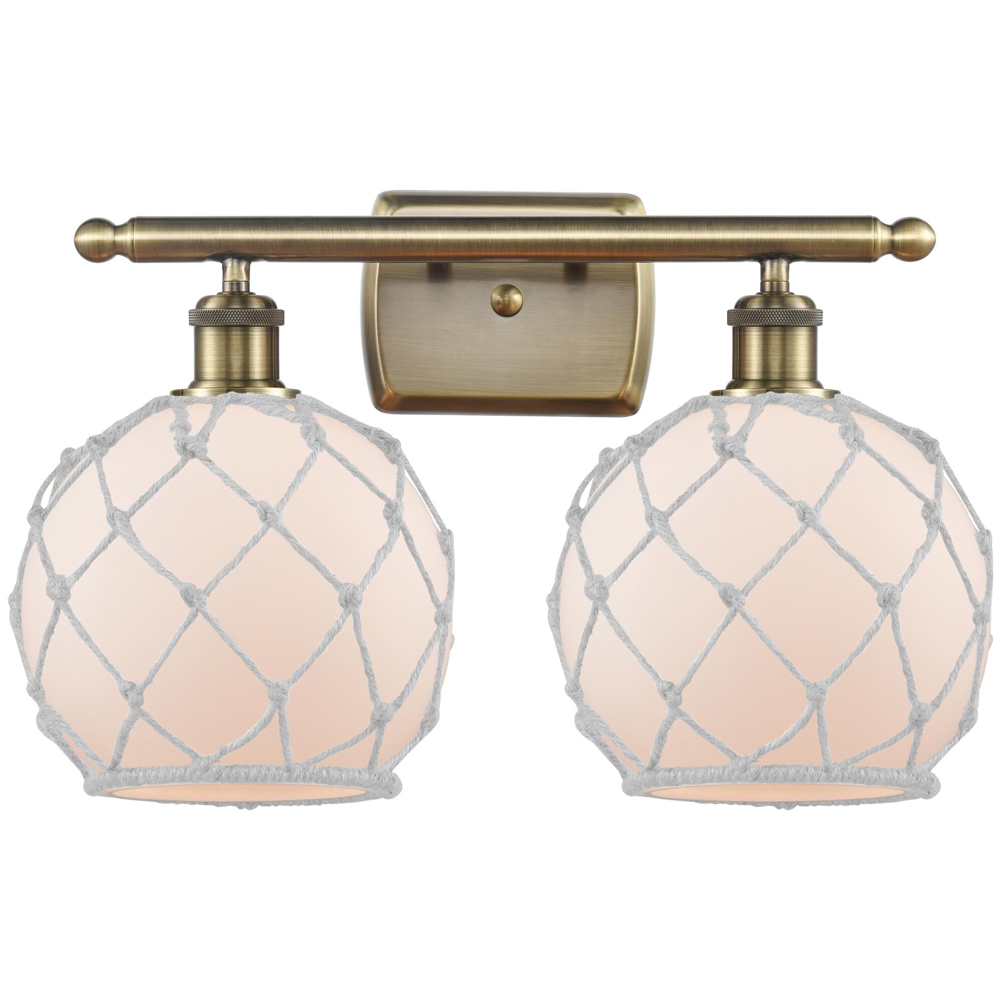 Shown in Antique Brass finish and White with White Rope glass