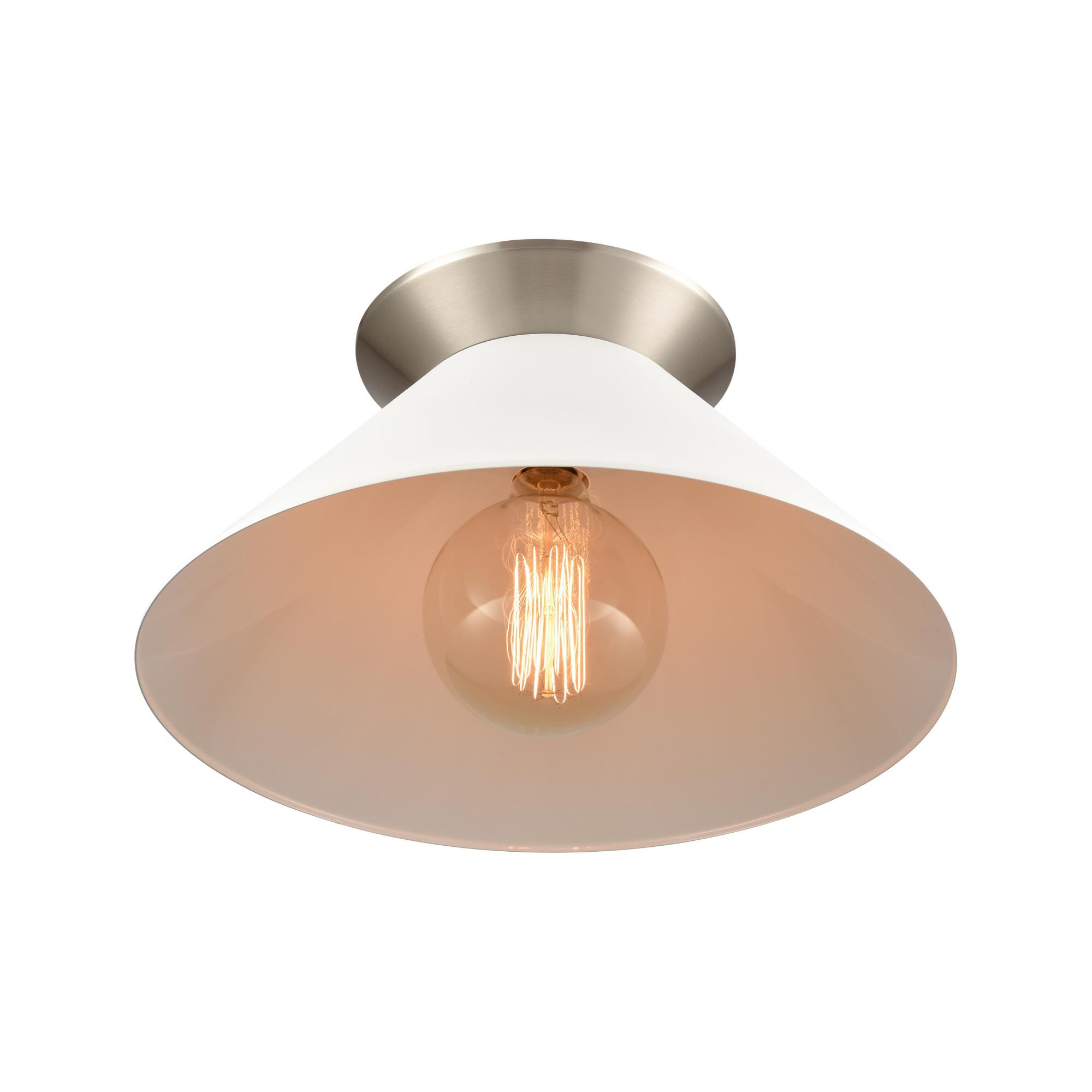 Shown in Brushed Nickel finish and Matte White Metal Shade glass and Matte White Metal shade