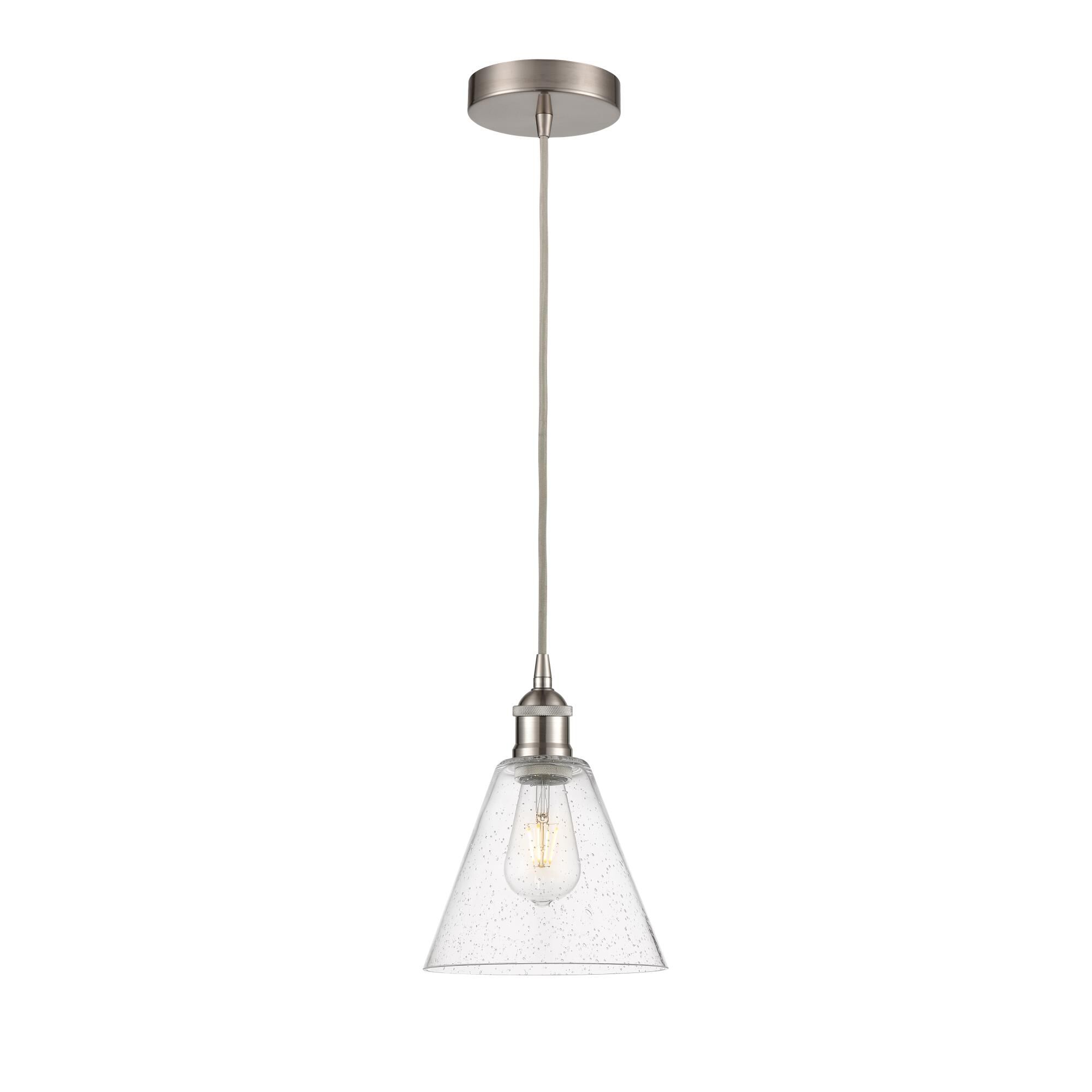 Shown in Brushed Satin Nickel finish and Seedy glass