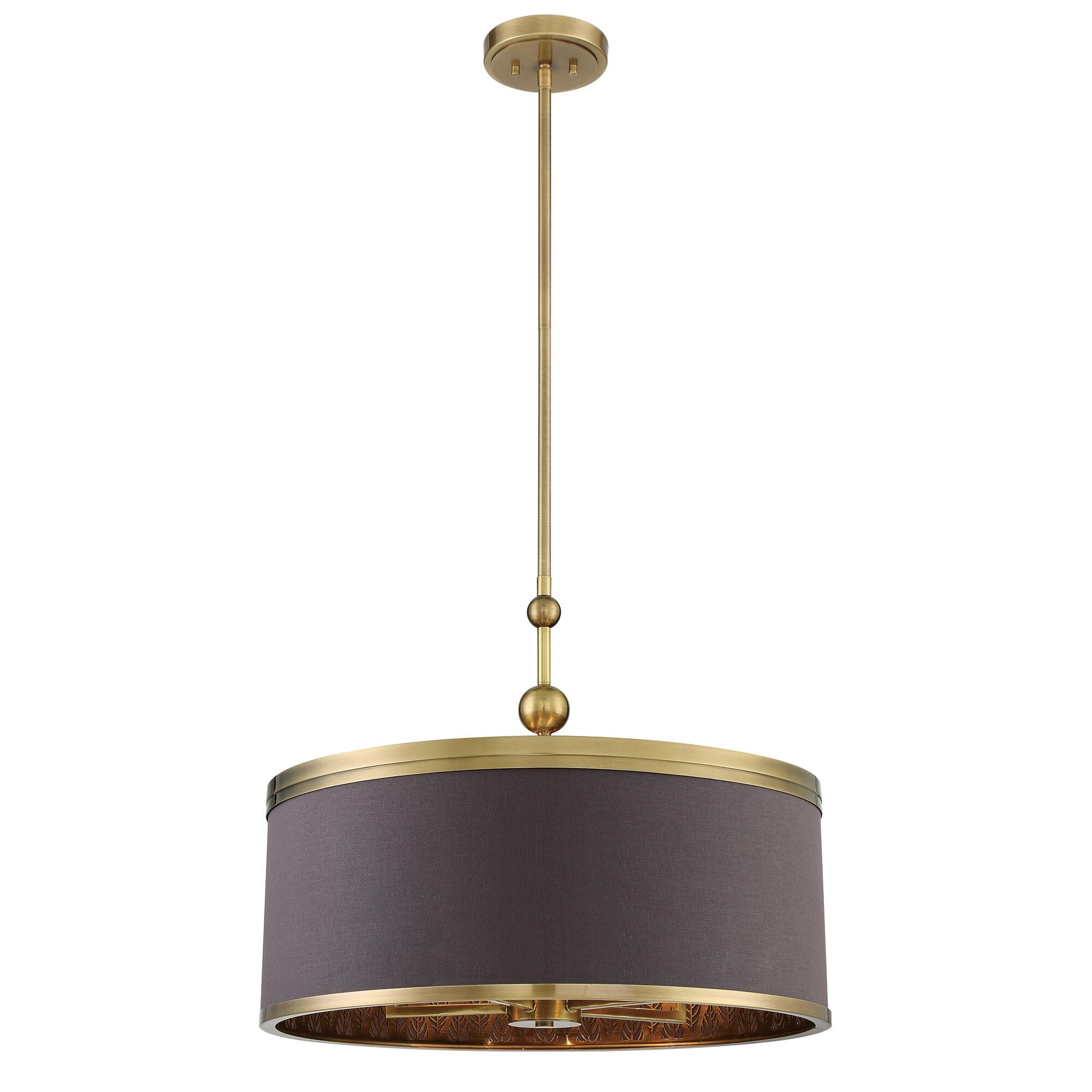 Shown in Aged Antique Brass finish and Chocolate Linen shade
