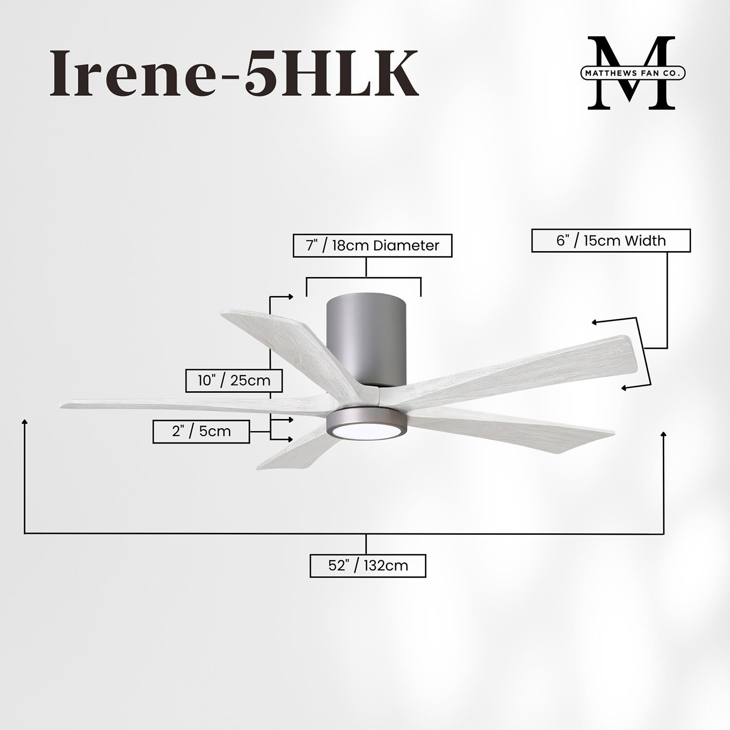 Irene 52 Inch Flush Mount Fan with Light Kit by Matthews Fan Company