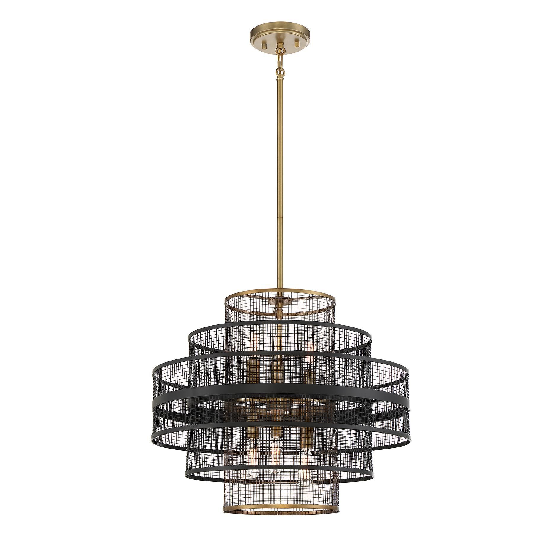 Shown in Matte Black With Warm Brass Accents finish and Metal Mesh shade