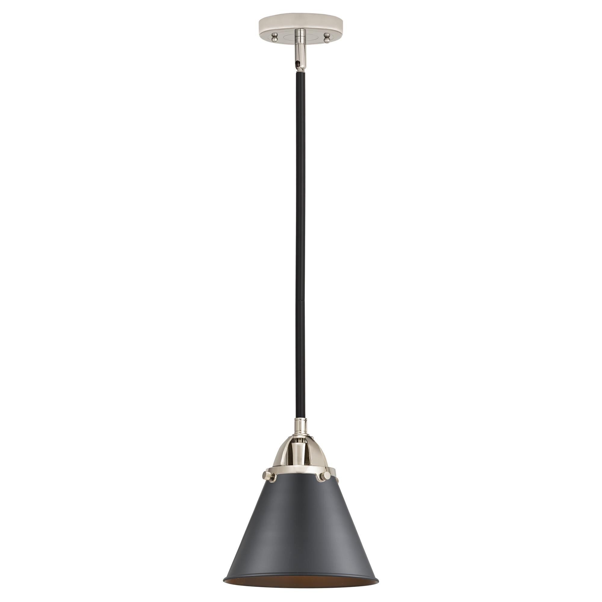 Shown in Black Polished Nickel finish and No Glass glass and Matte Black Appalachian shade