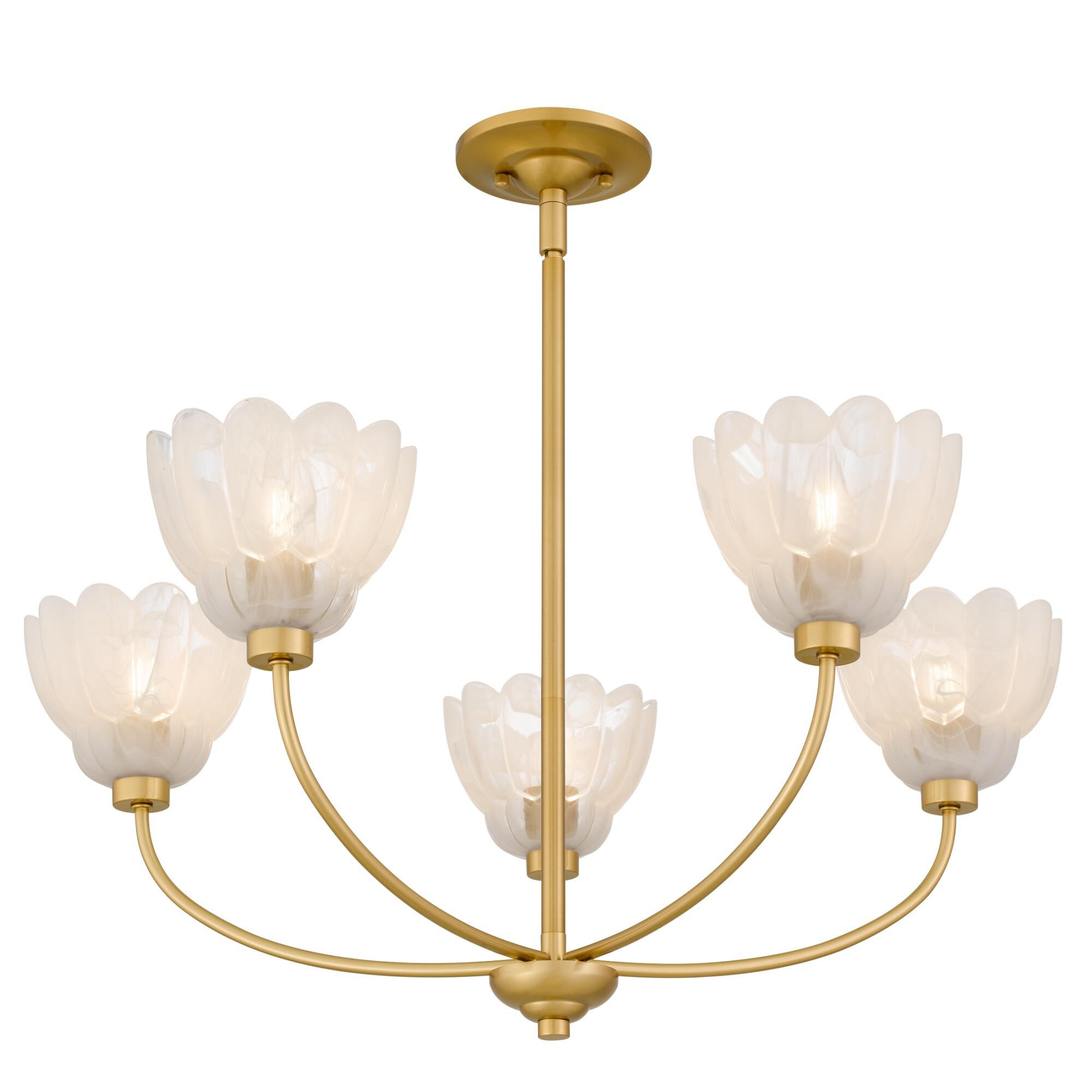 Shown in Brushed Gold finish and Alabaster Glass shade