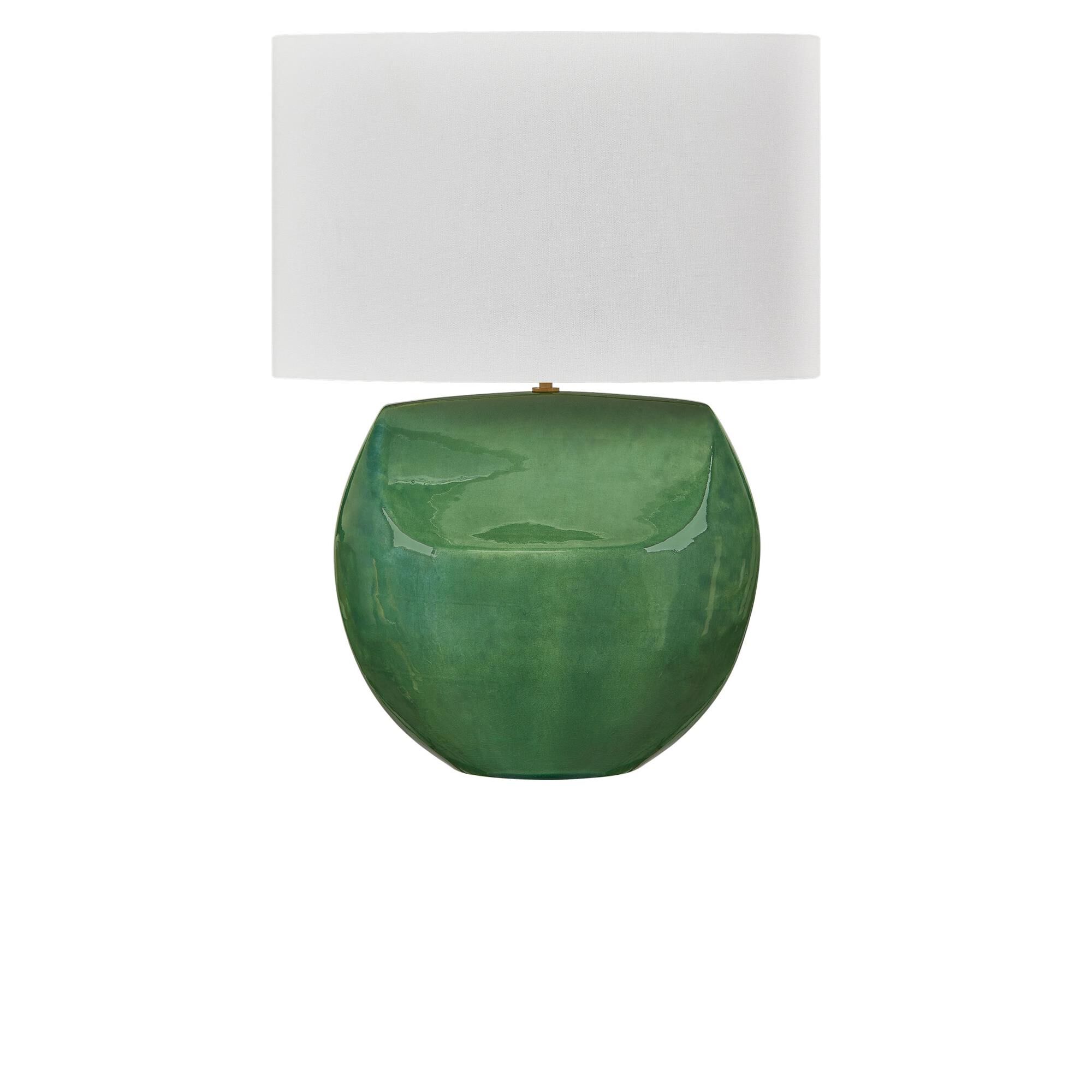 Shown in Green finish and White Linen Fabric shade