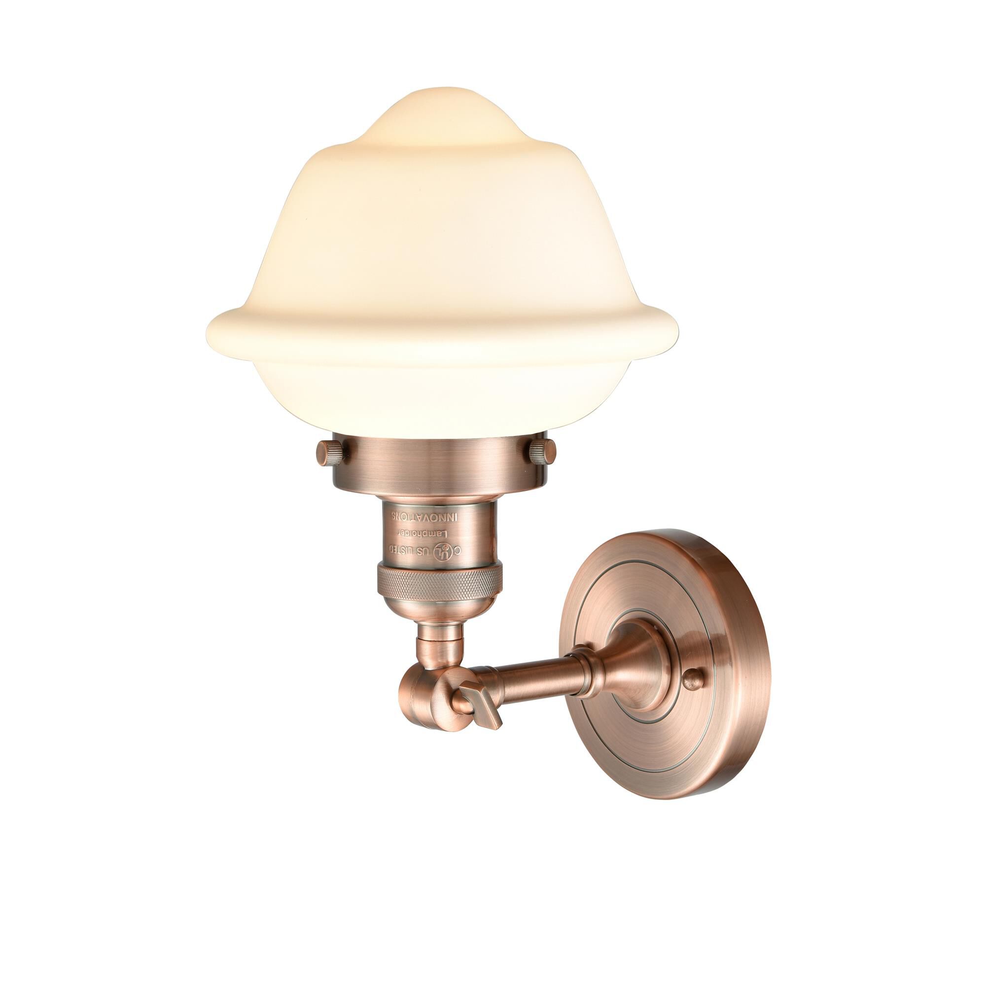 Shown in Antique Copper finish and Matte White Cased glass