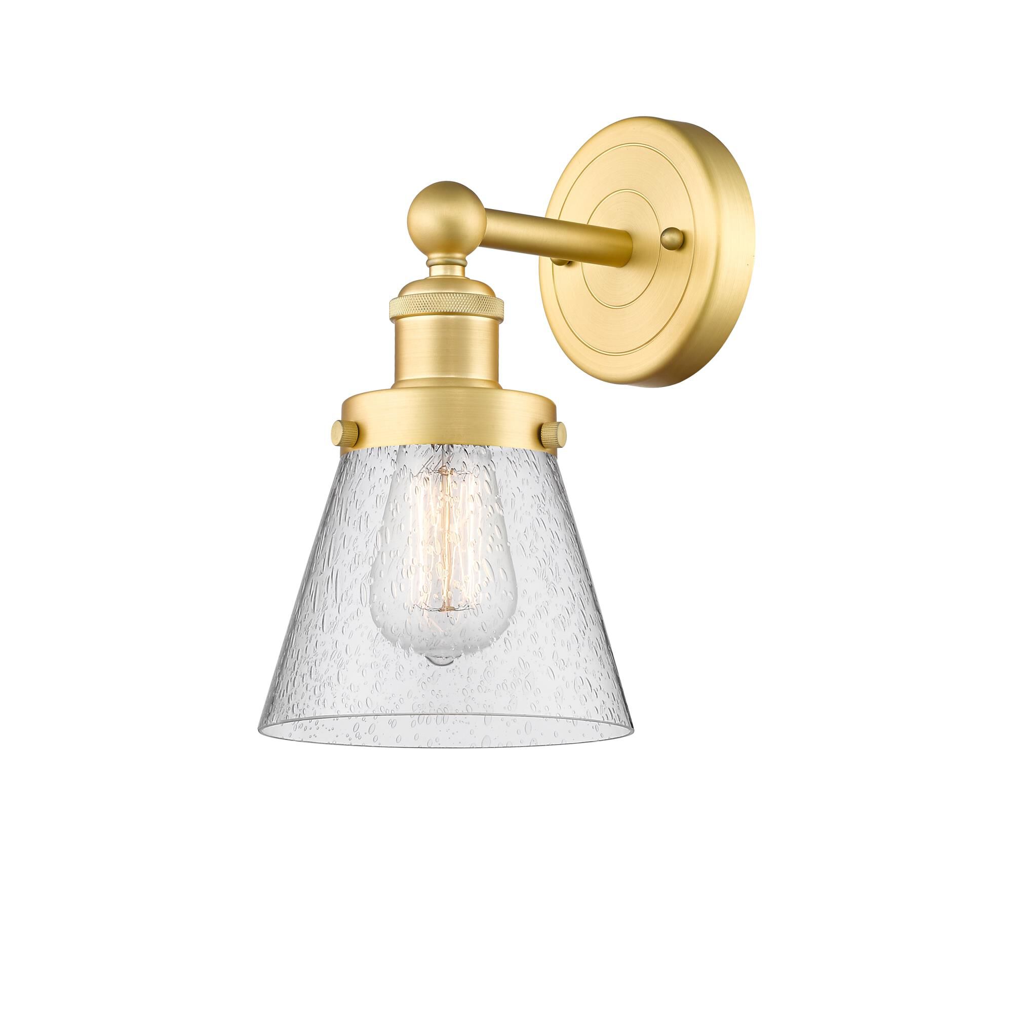 Shown in Satin Gold finish and Seedy glass