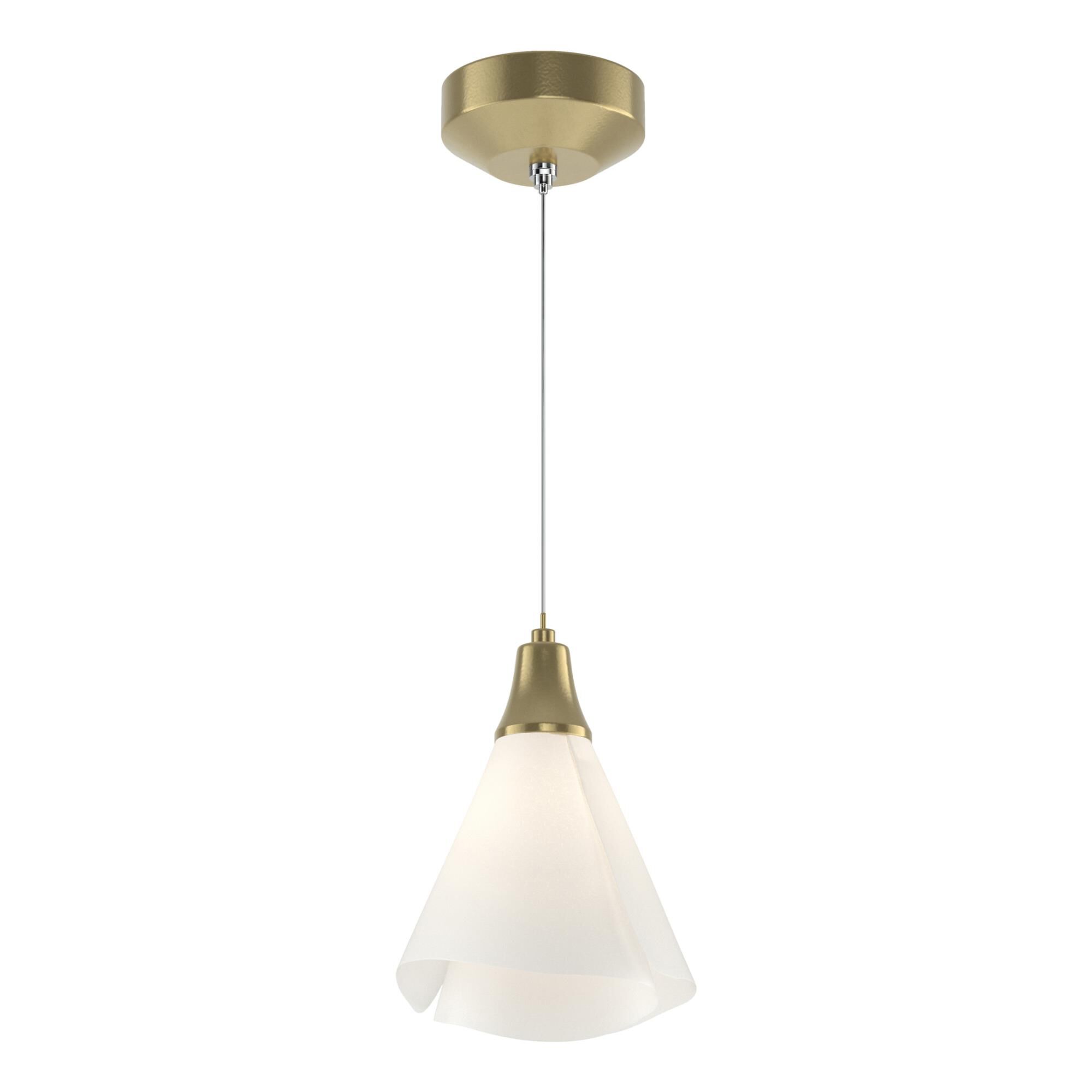 Shown in Modern Brass finish and Spun Frost shade