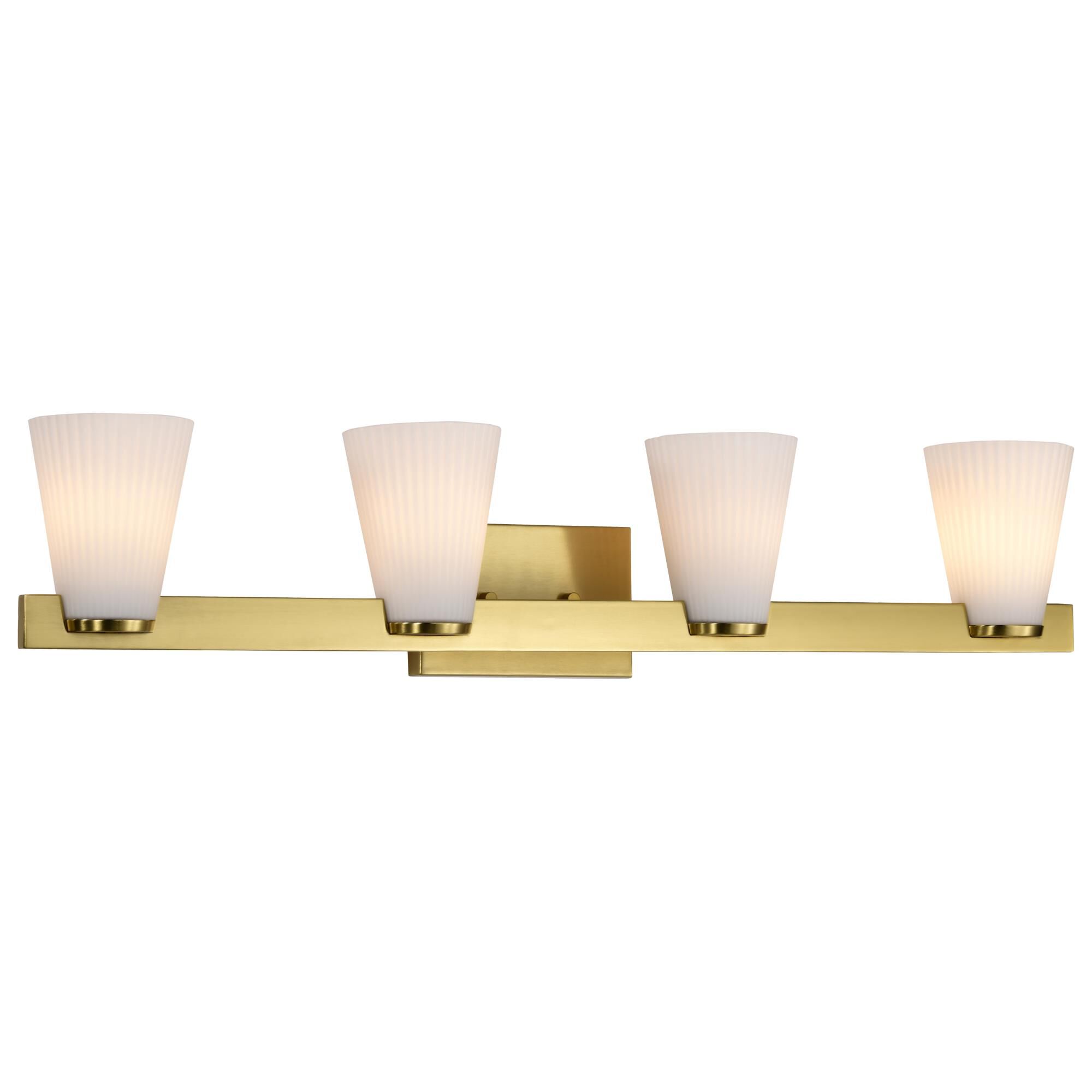 Shown in Burnished Brass finish and Ribbed White glass