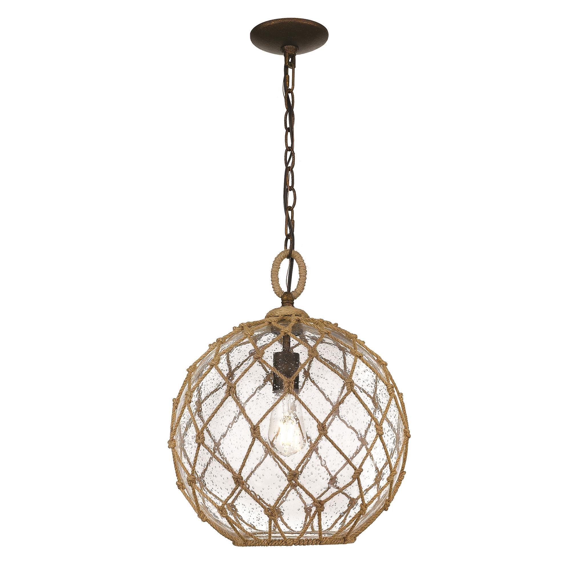 Shown in Burnished Chestnut finish and Seeded Glass shade