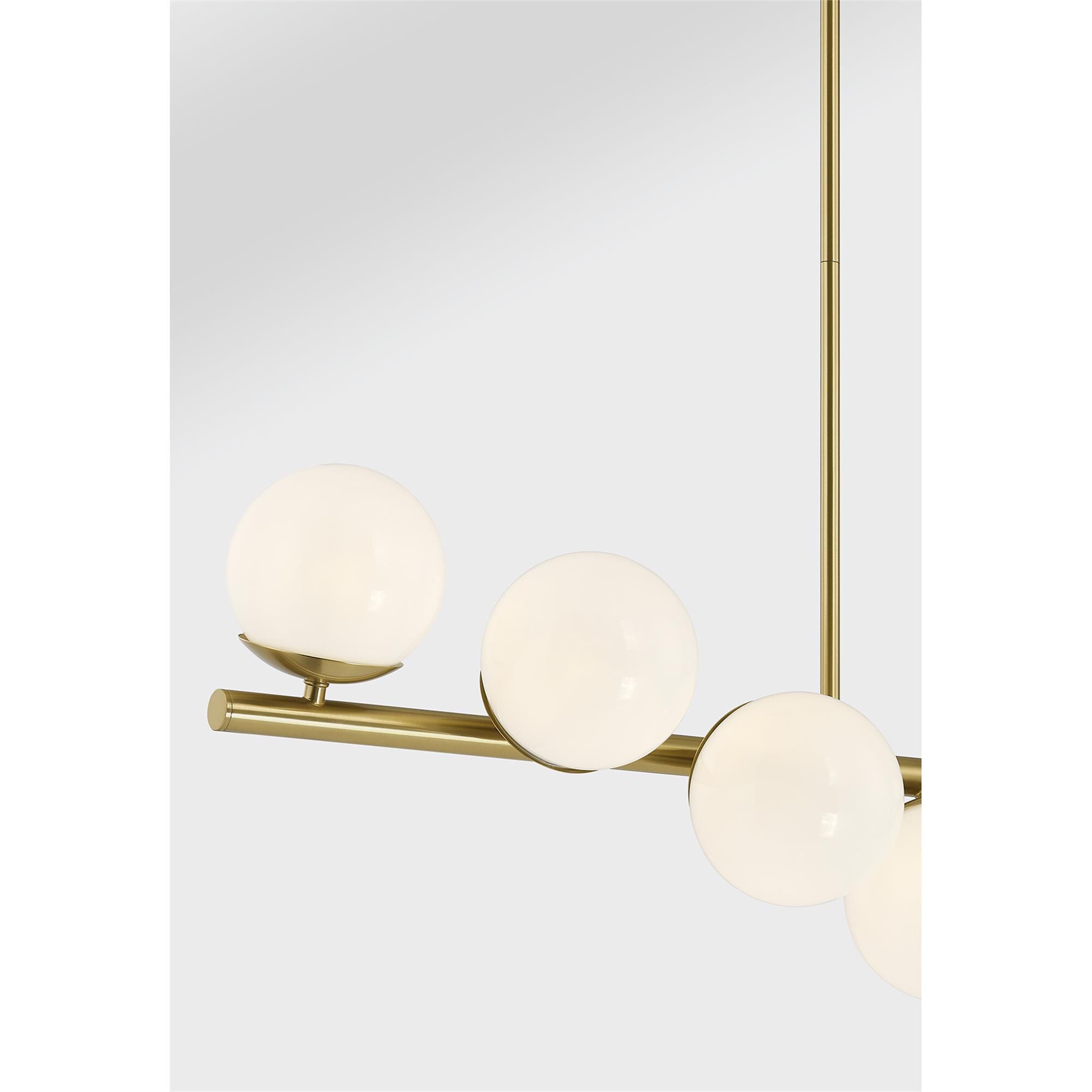 Shown in Warm Brass finish and White Opal glass