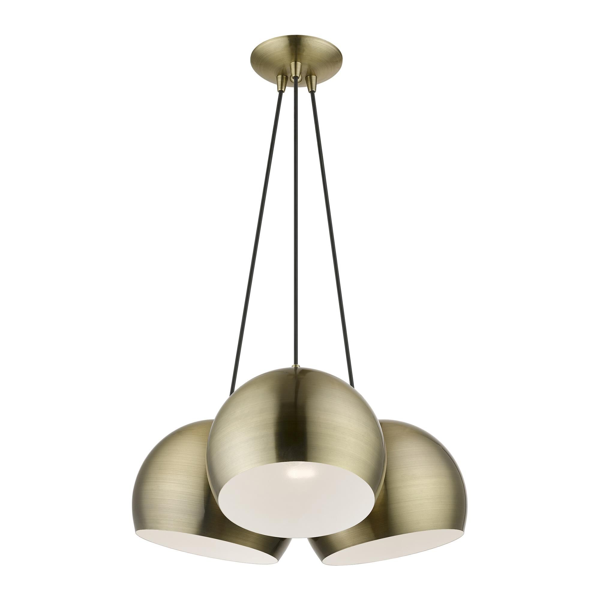Shown in Antique Brass finish and Antique Brass Metal with White Inside shade