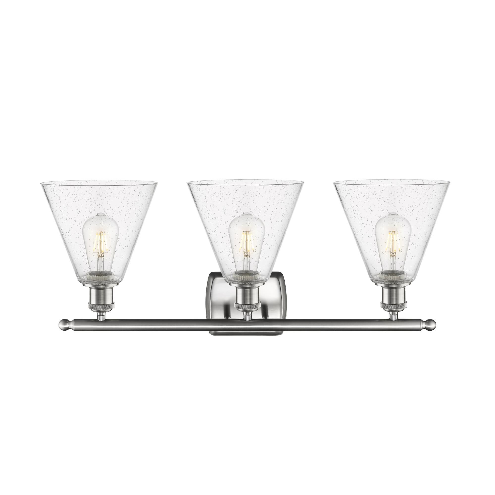 Shown in Brushed Satin Nickel finish and Seedy Ballston Cone glass and No Shade shade