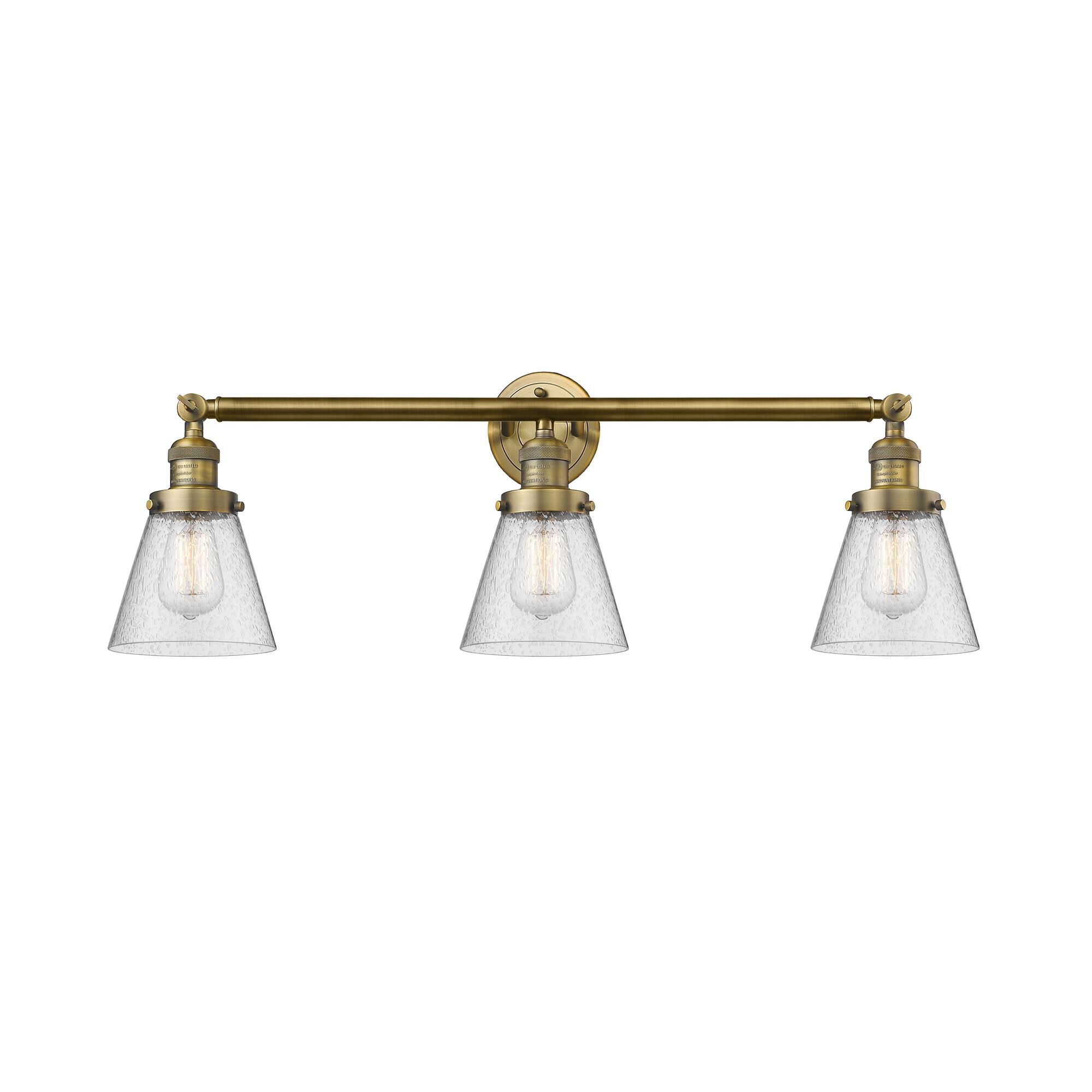 Shown in Brushed Brass finish and Seedy glass
