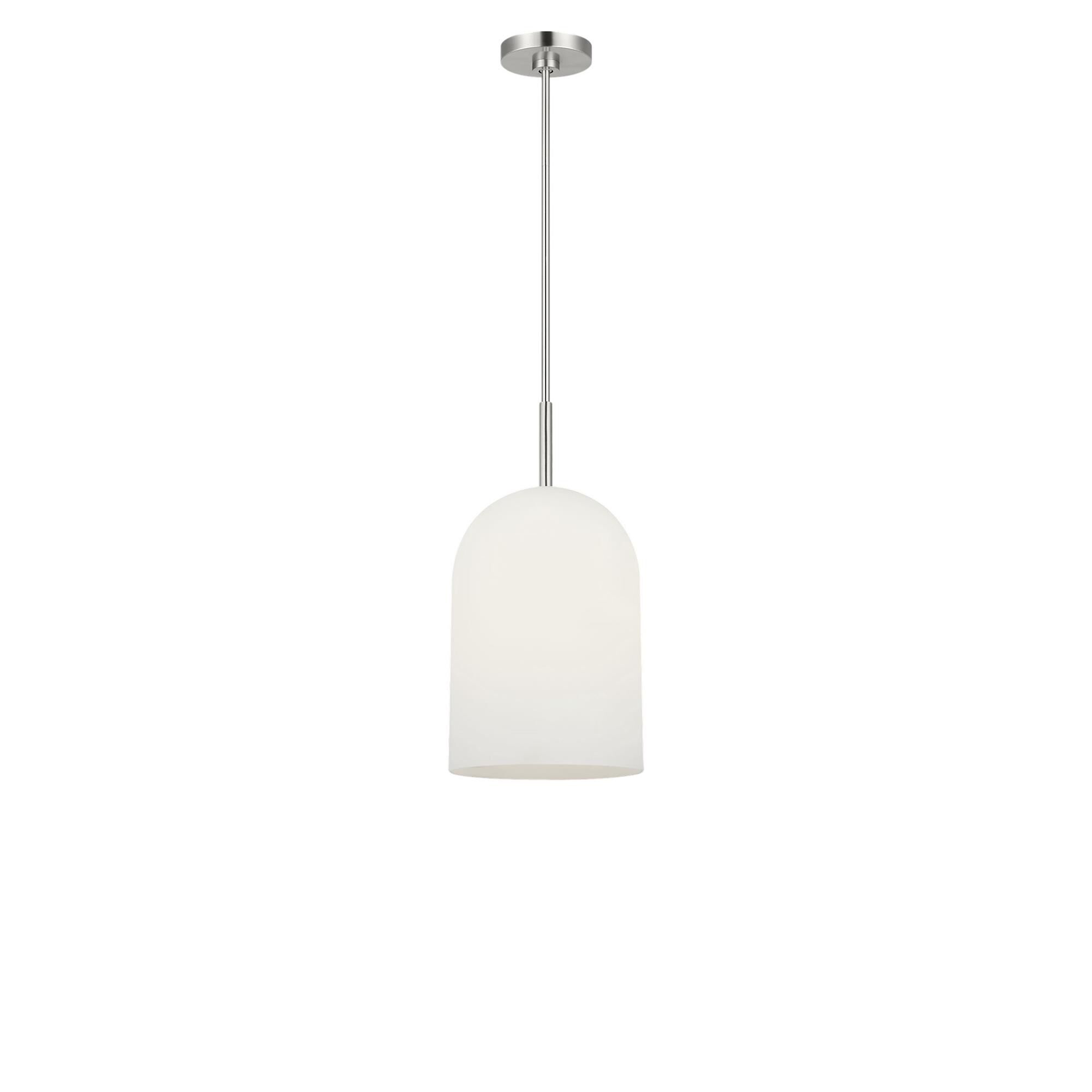 Shown in Brushed Nickel finish and Etched White glass