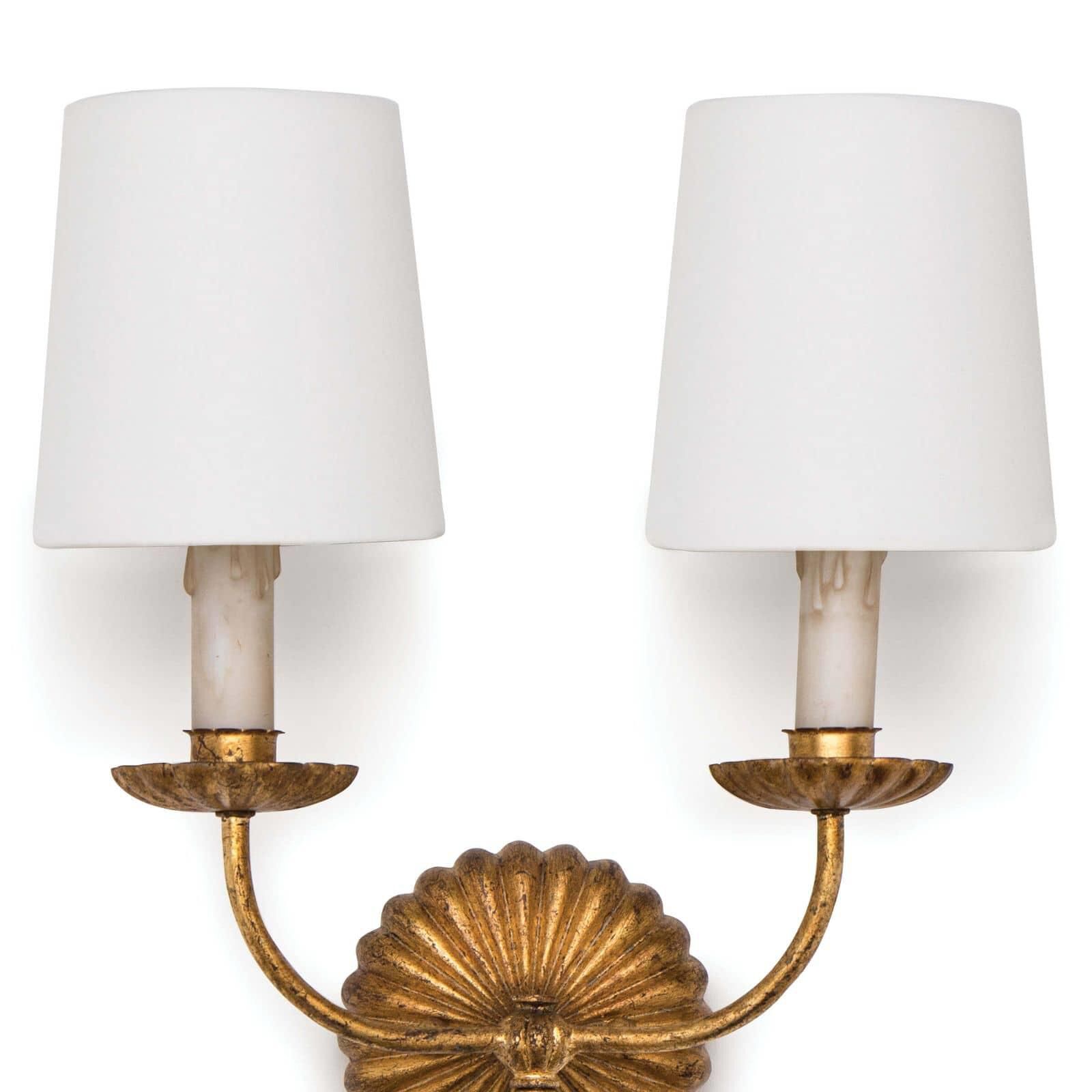 Shown in Antique Gold Leaf finish and Linen shade