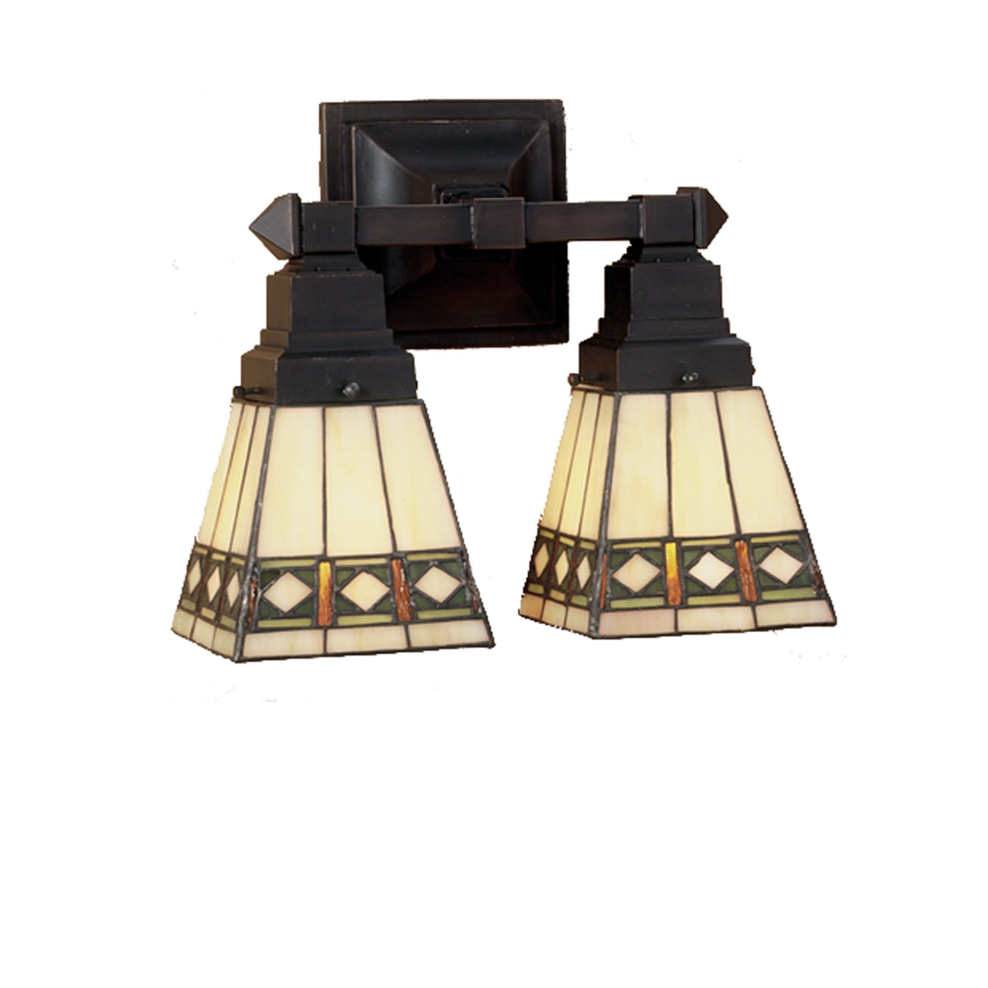 Shown in Mahogany Bronze finish and Beige-Amber-Jade-Peridot glass