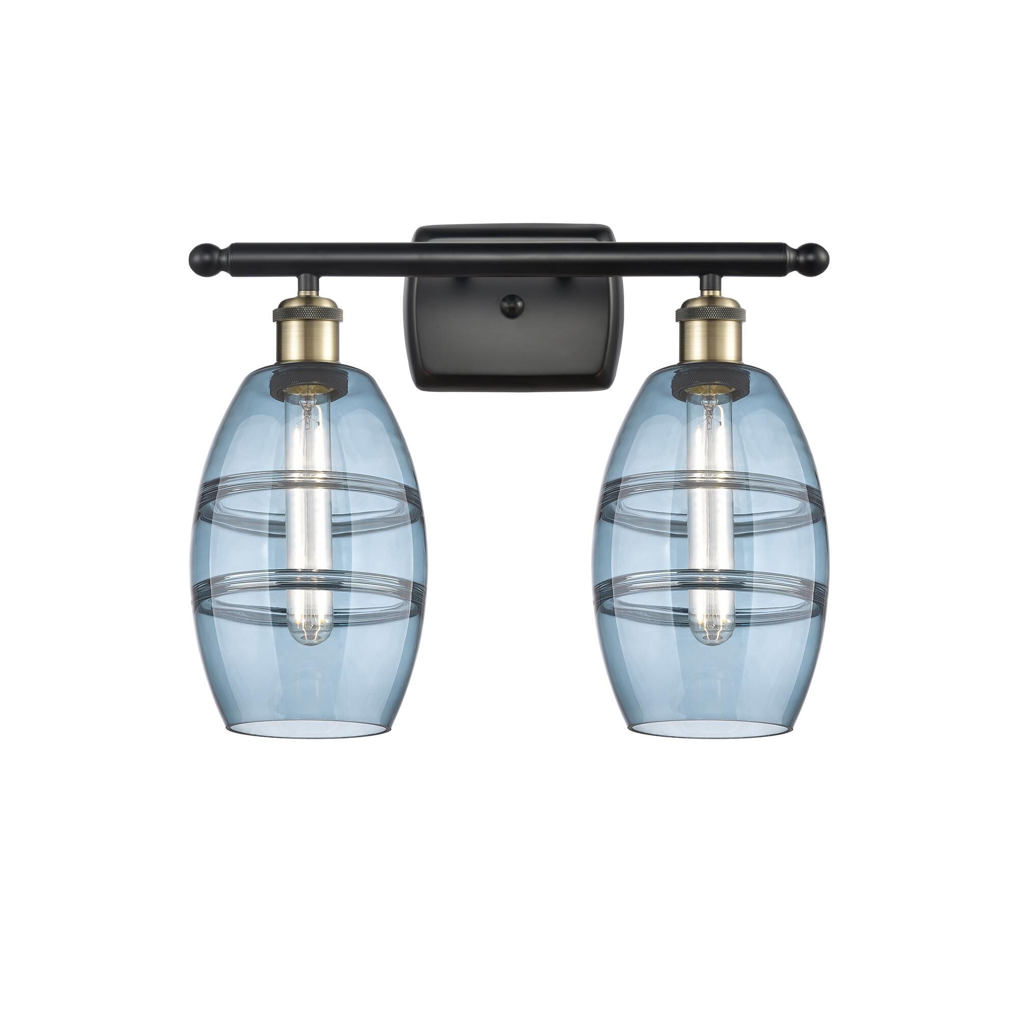 Shown in Black Antique Brass finish and Princess Blue glass