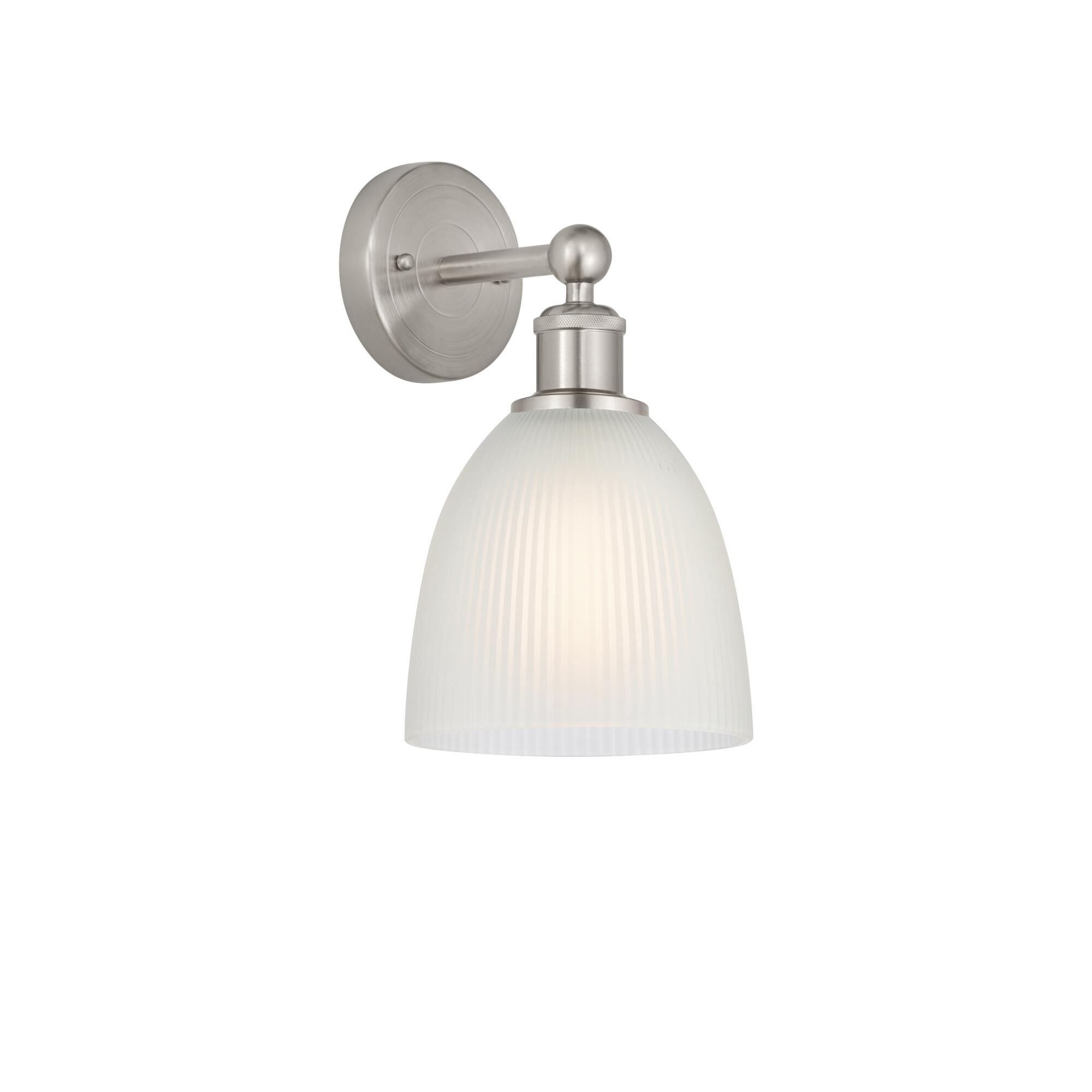 Shown in Brushed Satin Nickel, White finish and White glass and White Glass shade
