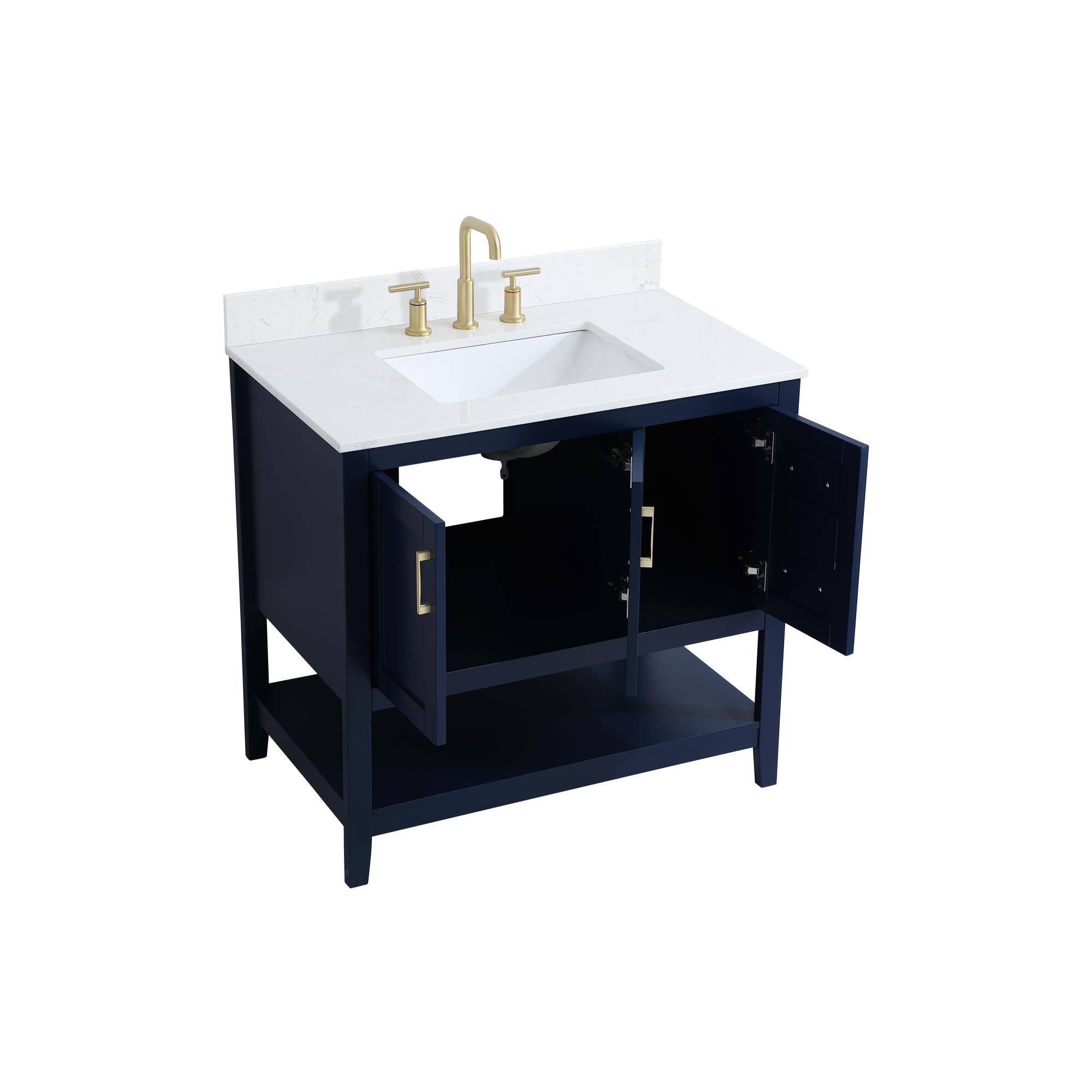 Shown in Blue And Gold With Calacatta Quartz finish