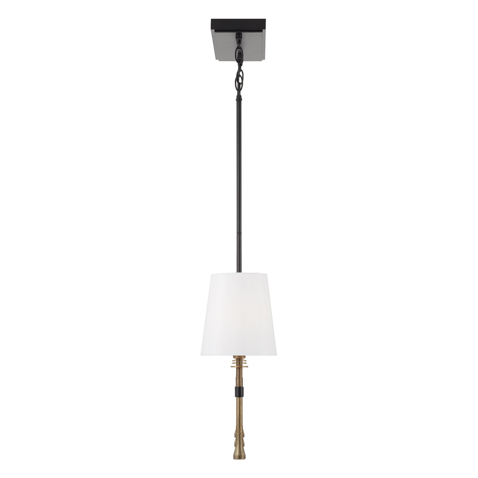 Shown in Matte Black With Hammered Gold finish and White Fabric shade