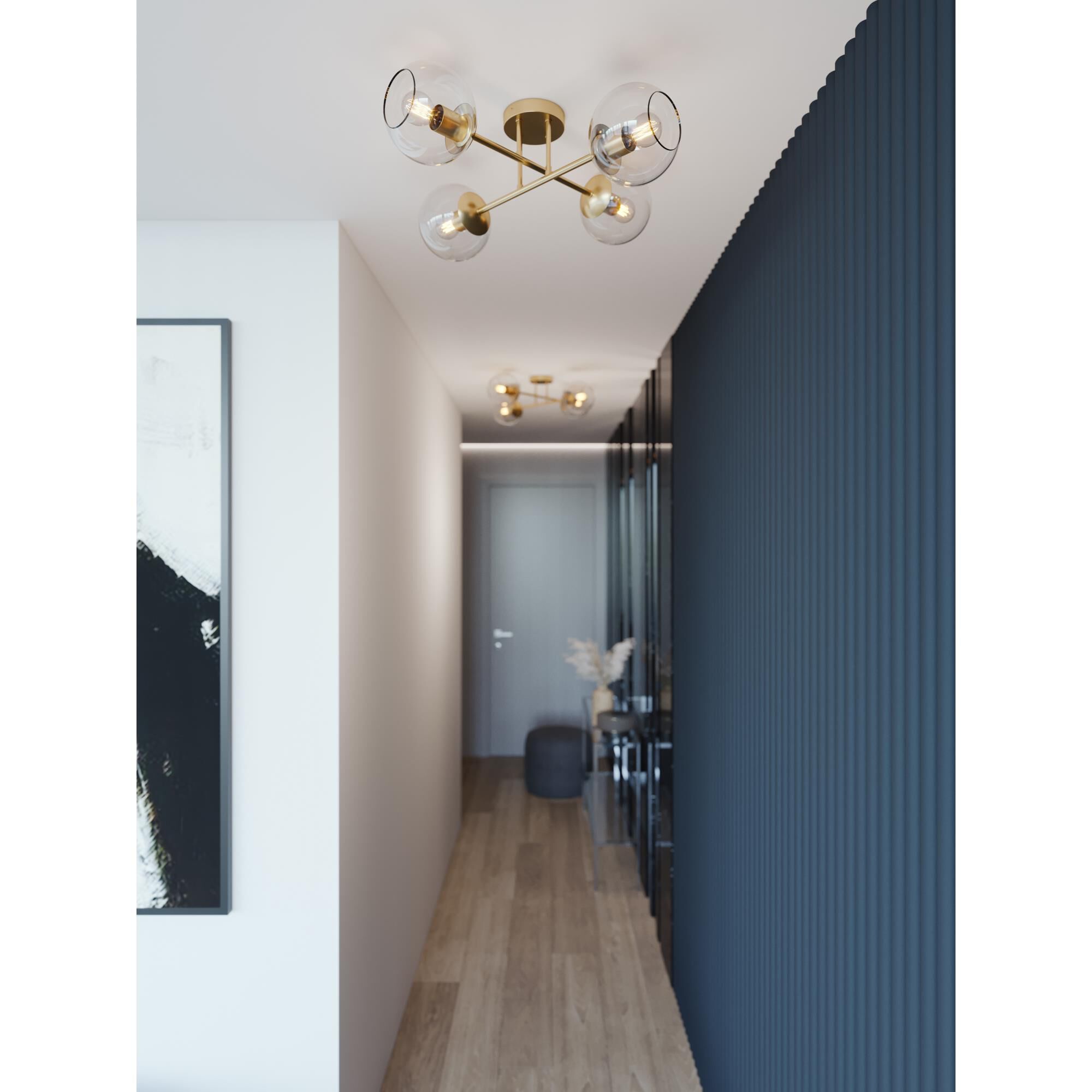 Shown in Satin Brass finish and Clear glass