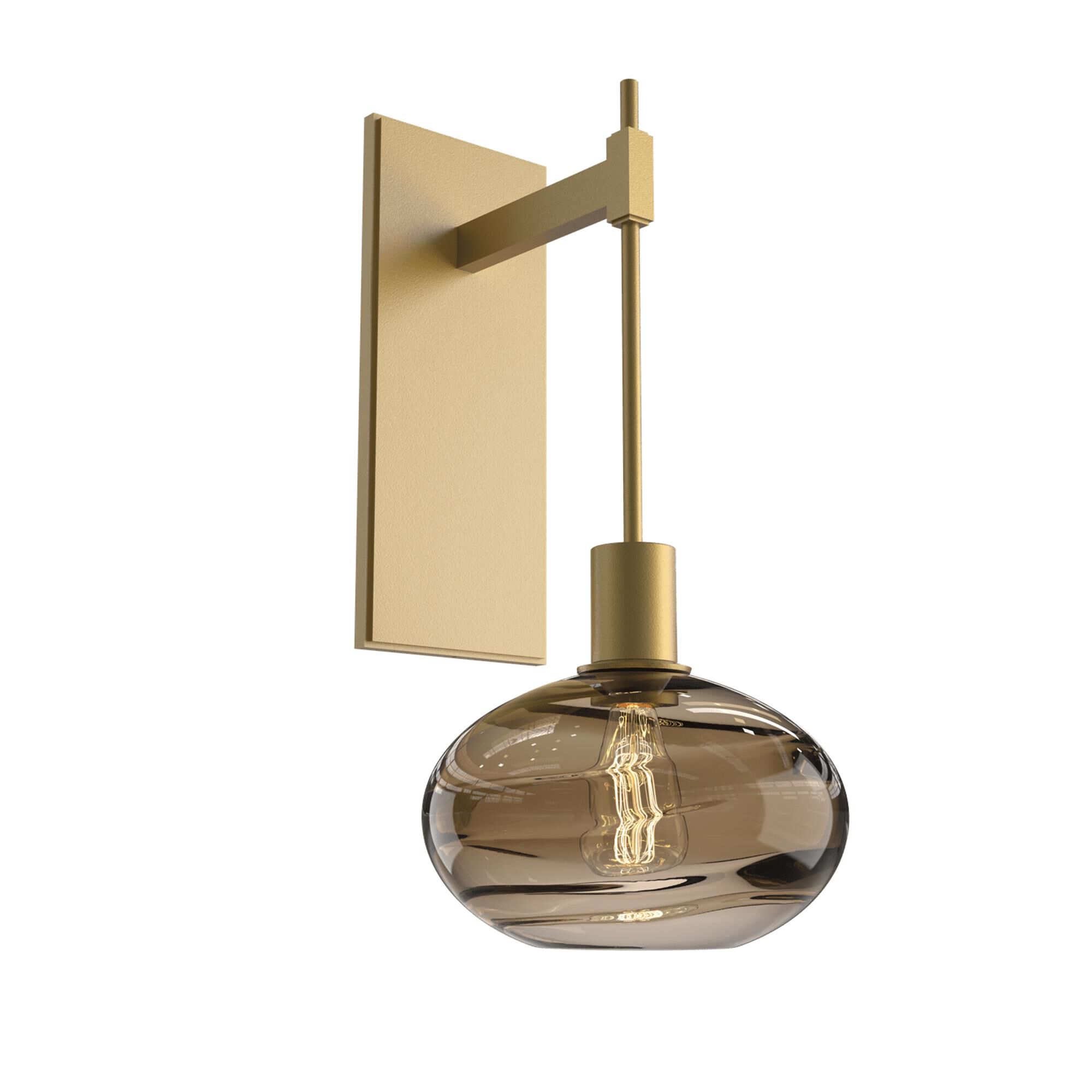 Shown in Gilded Brass finish and Optic Blown Bronze glass