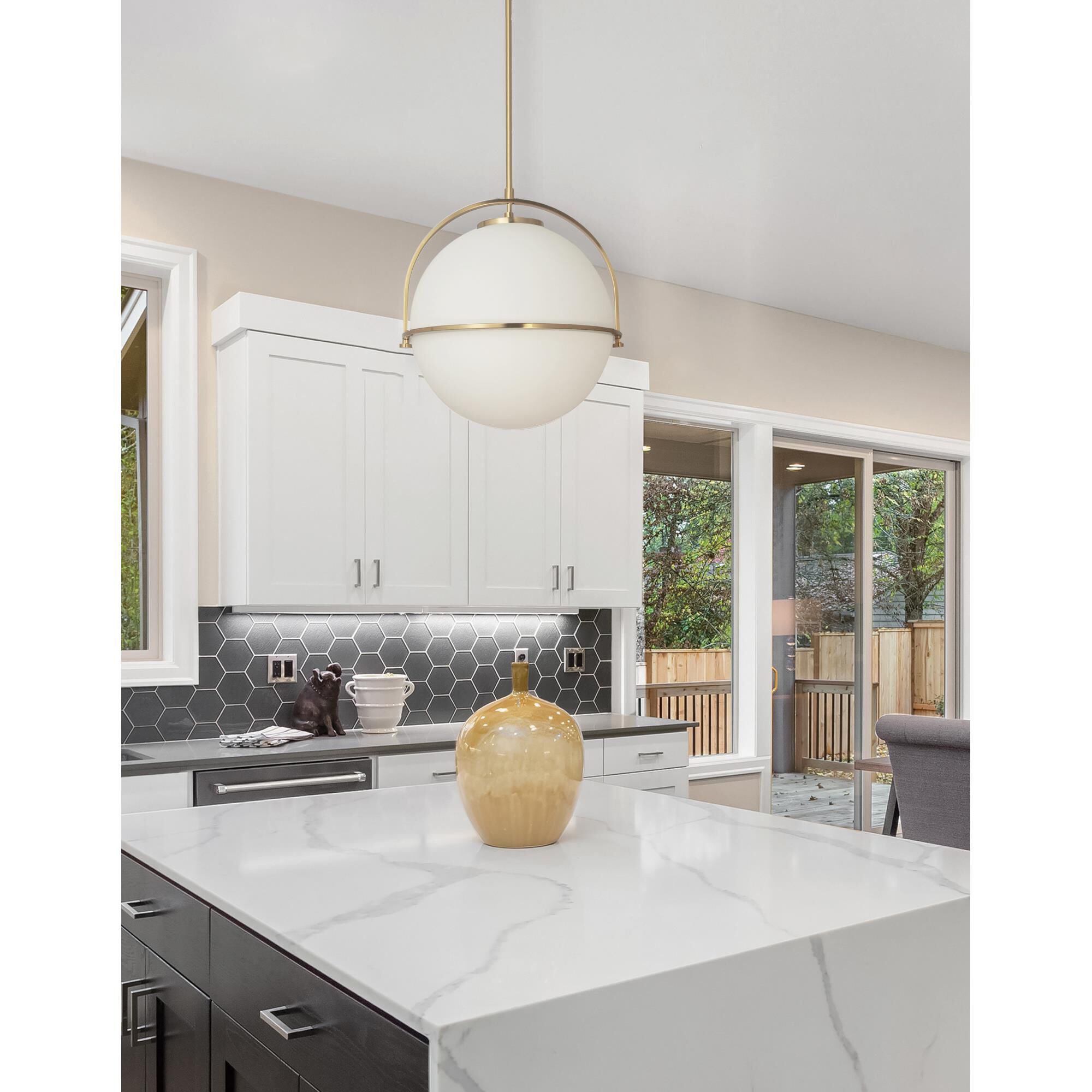 Shown in Aged Brass finish and White shade