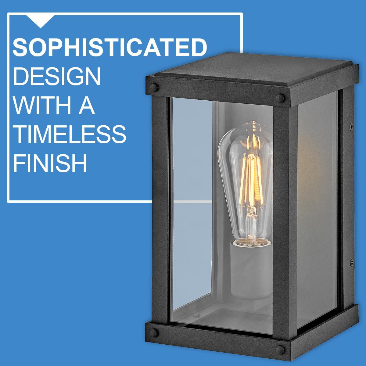 Shown in Aged Zinc finish and Clear glass