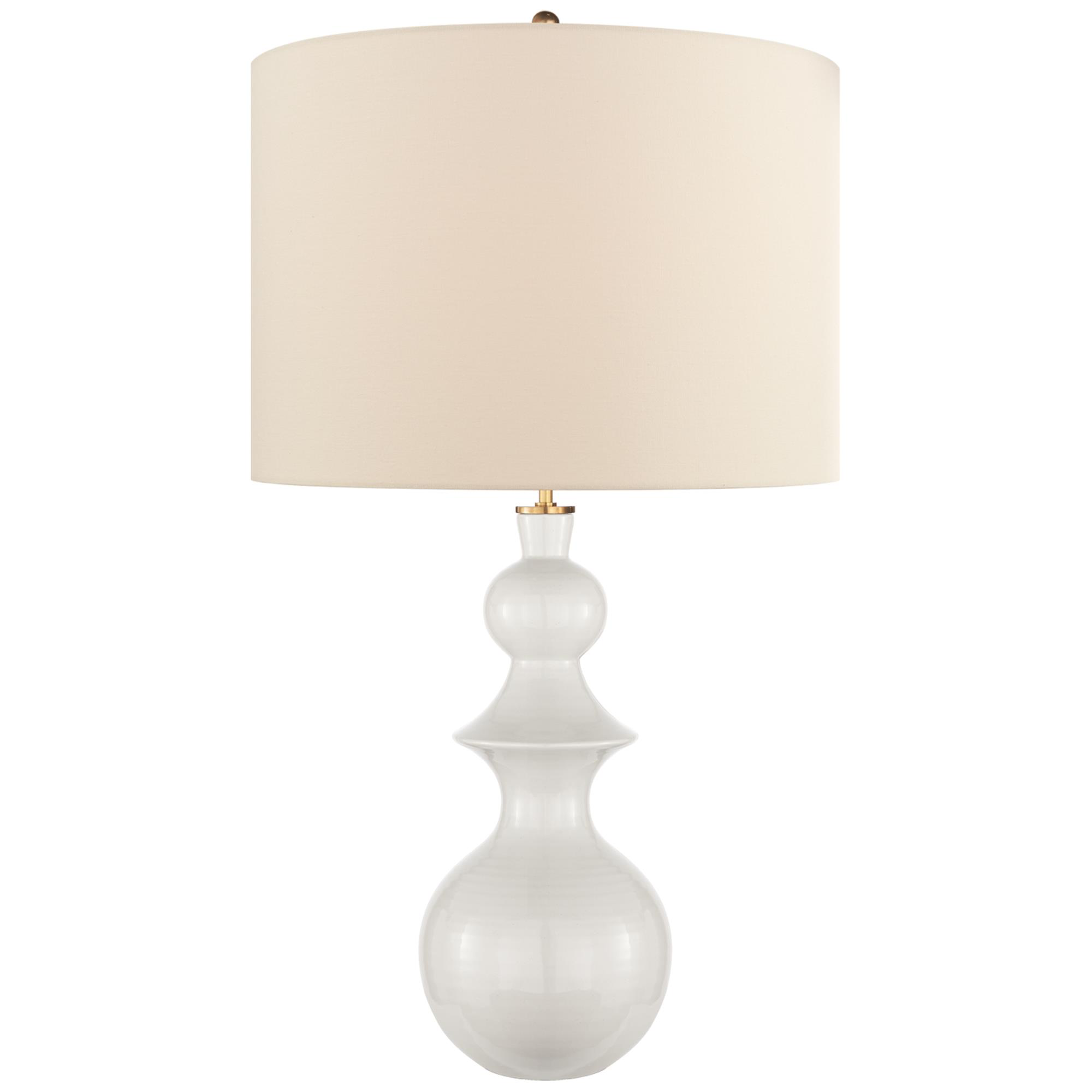 Shown in New White finish and Linen shade