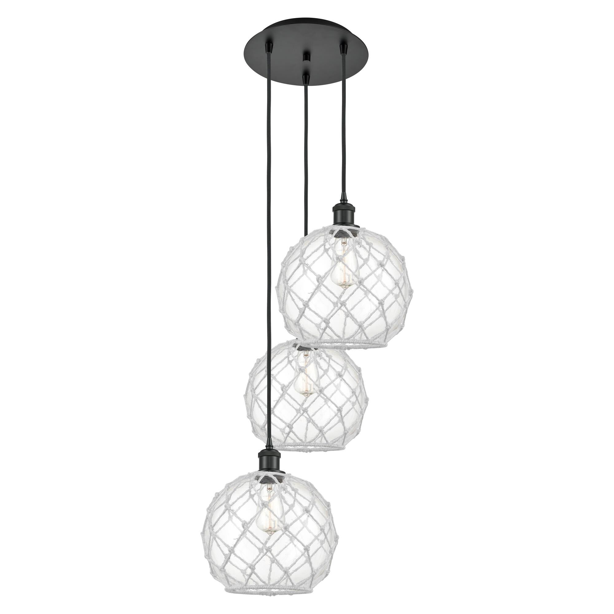 Shown in Matte Black finish and Clear with White Rope glass