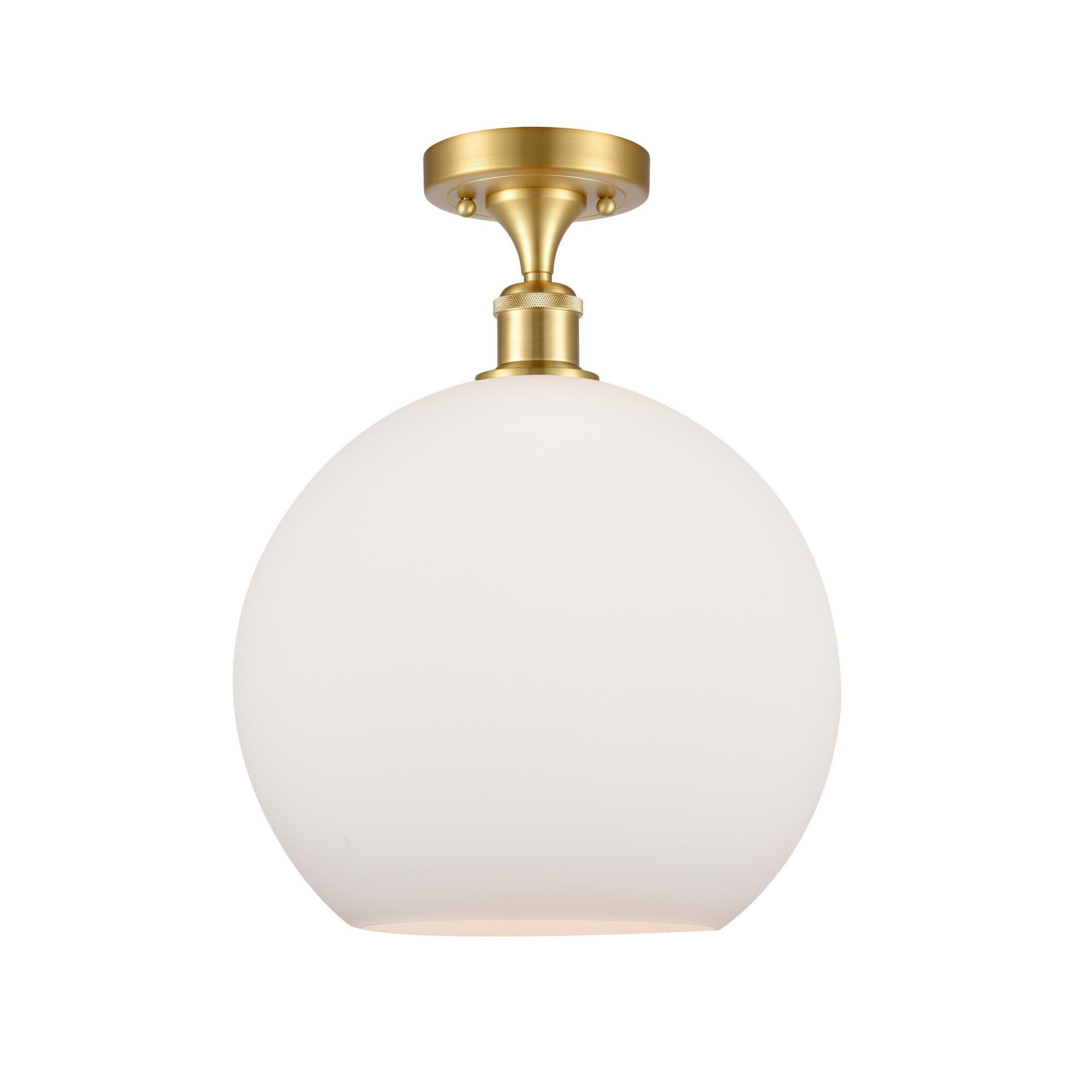 Shown in Satin Gold finish and Cased Matte White Large Athens glass and No Shade shade
