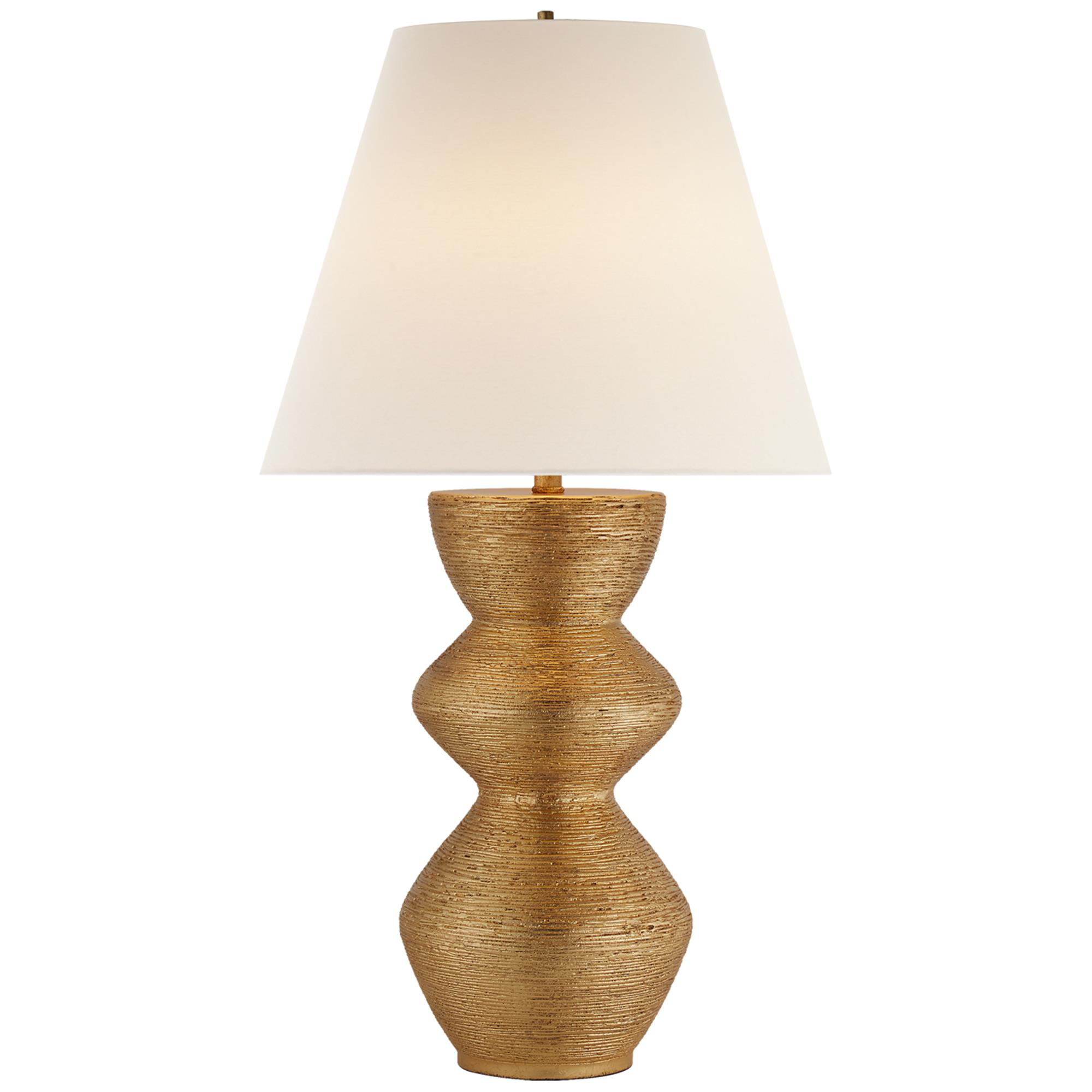 Shown in Gild finish and Round Linen shade