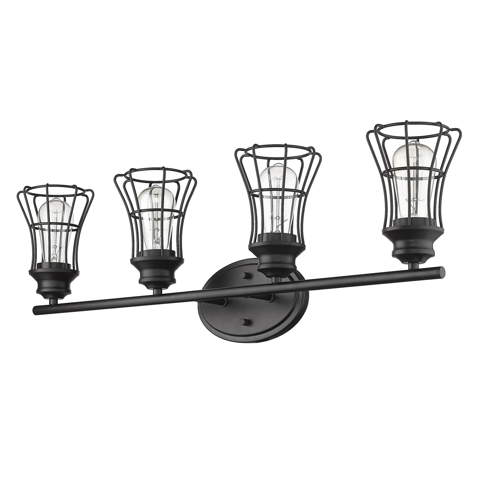 Shown in Matte Black finish and Matte Black glass and Matte Black, Geometric Metal Cage s shade