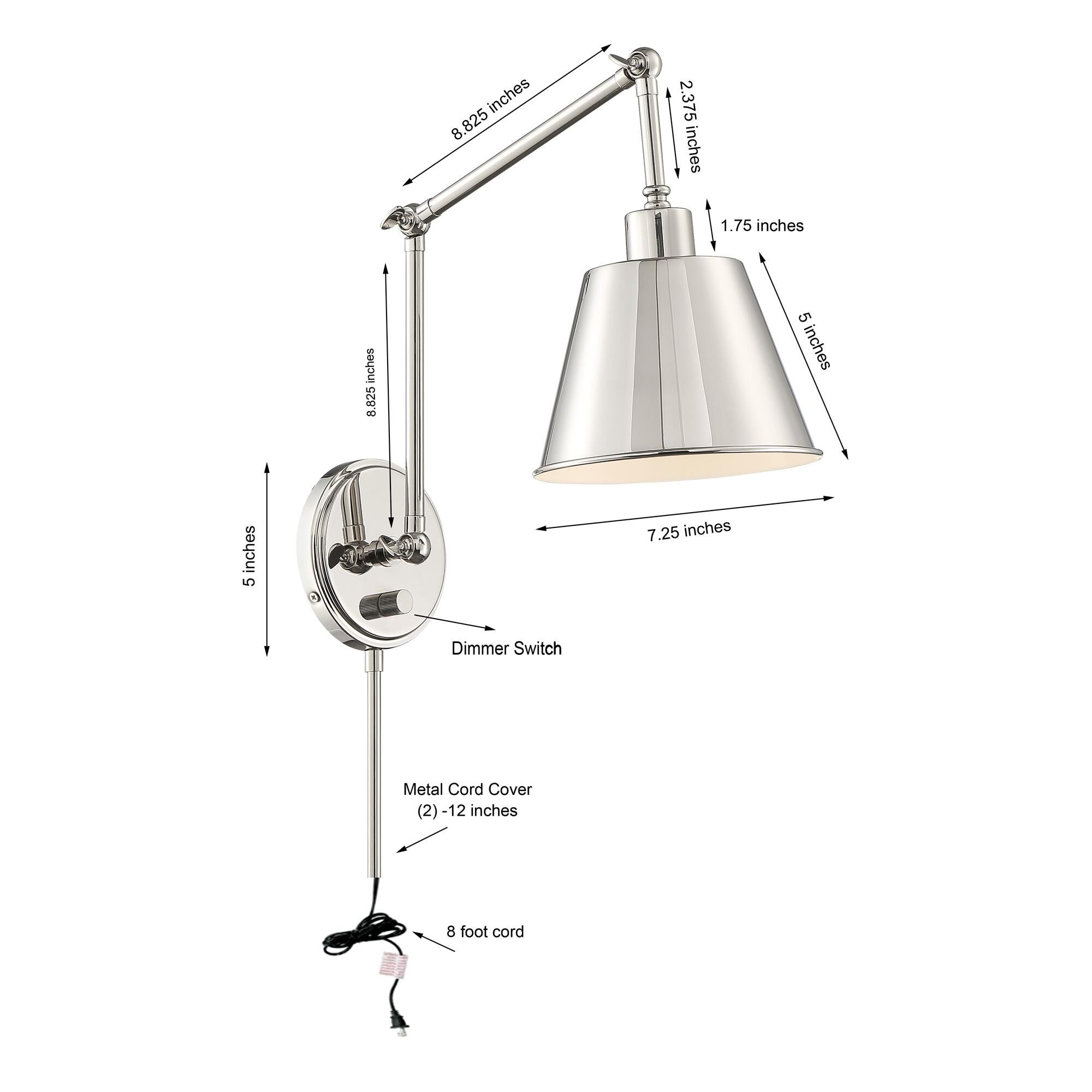 Shown in Polished Nickel finish and Steel glass and Polished Nickel shade