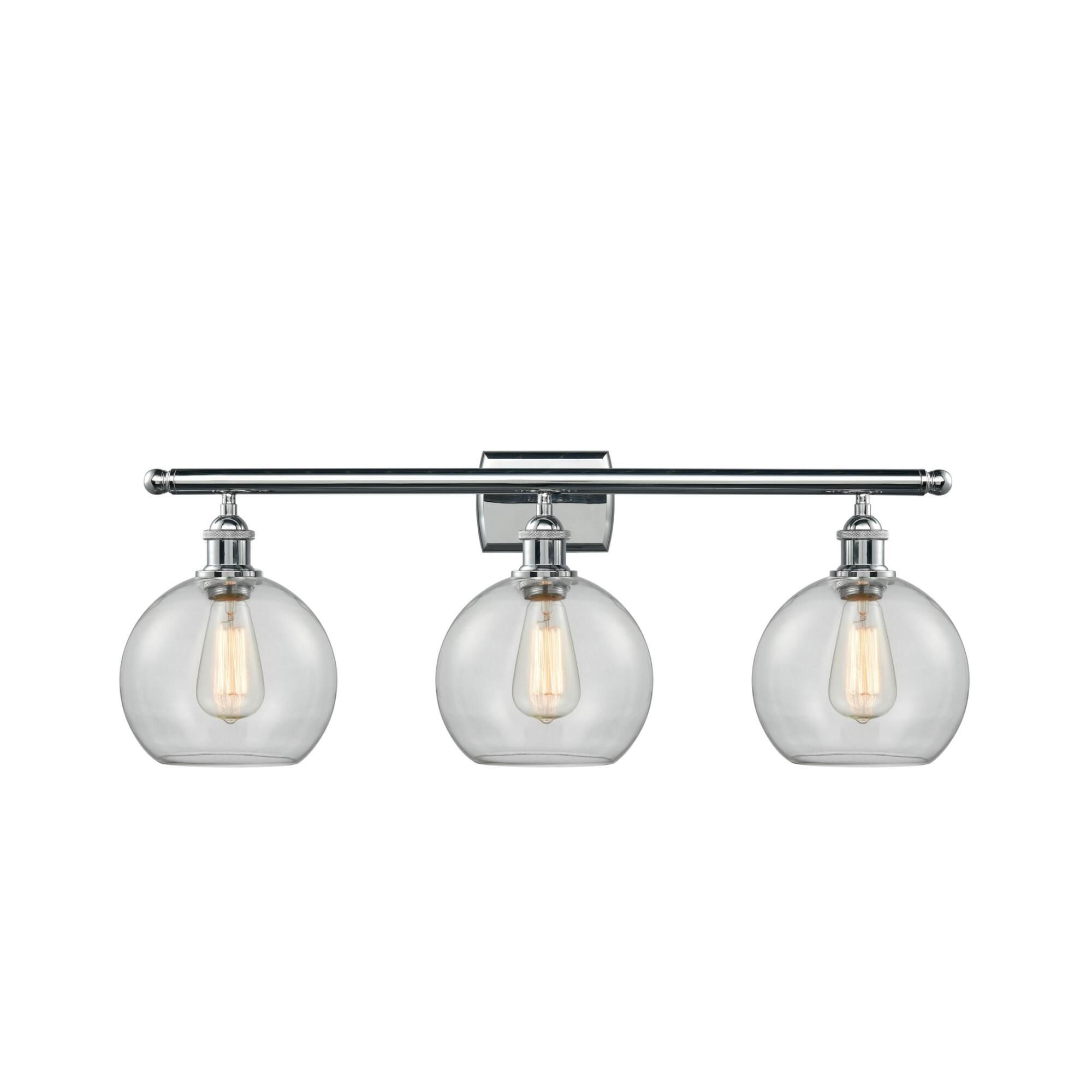 Shown in Polished Chrome finish and Clear Globe glass