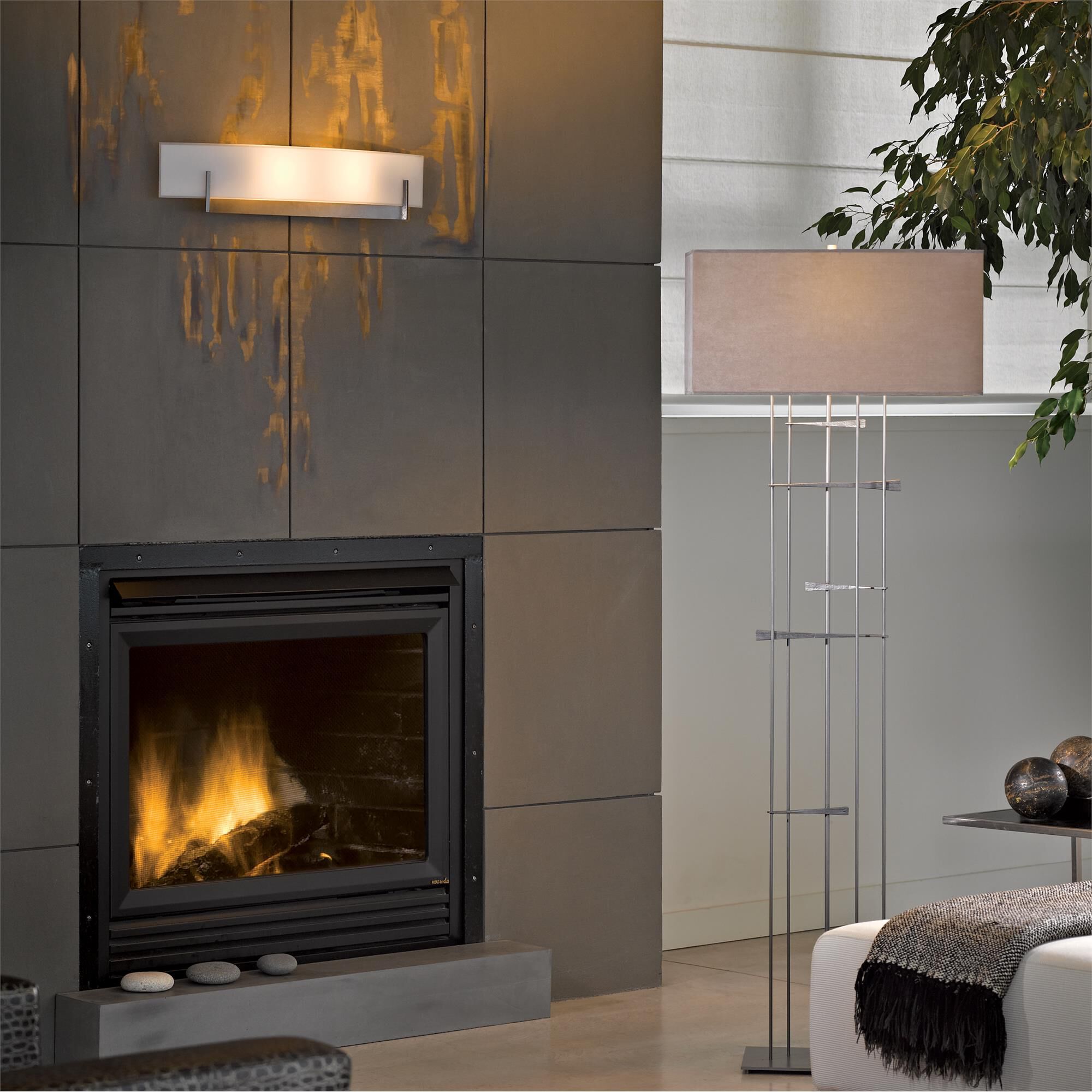 Shown in Dark Smoke finish and Opal  glass