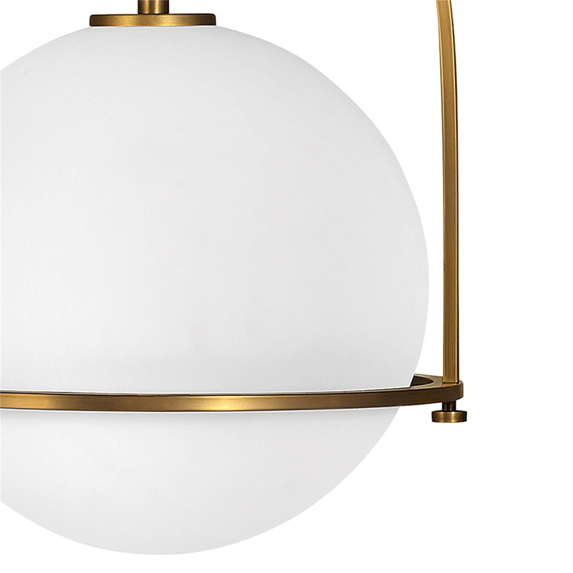 Shown in Heritage Brass finish and Etched Opal glass