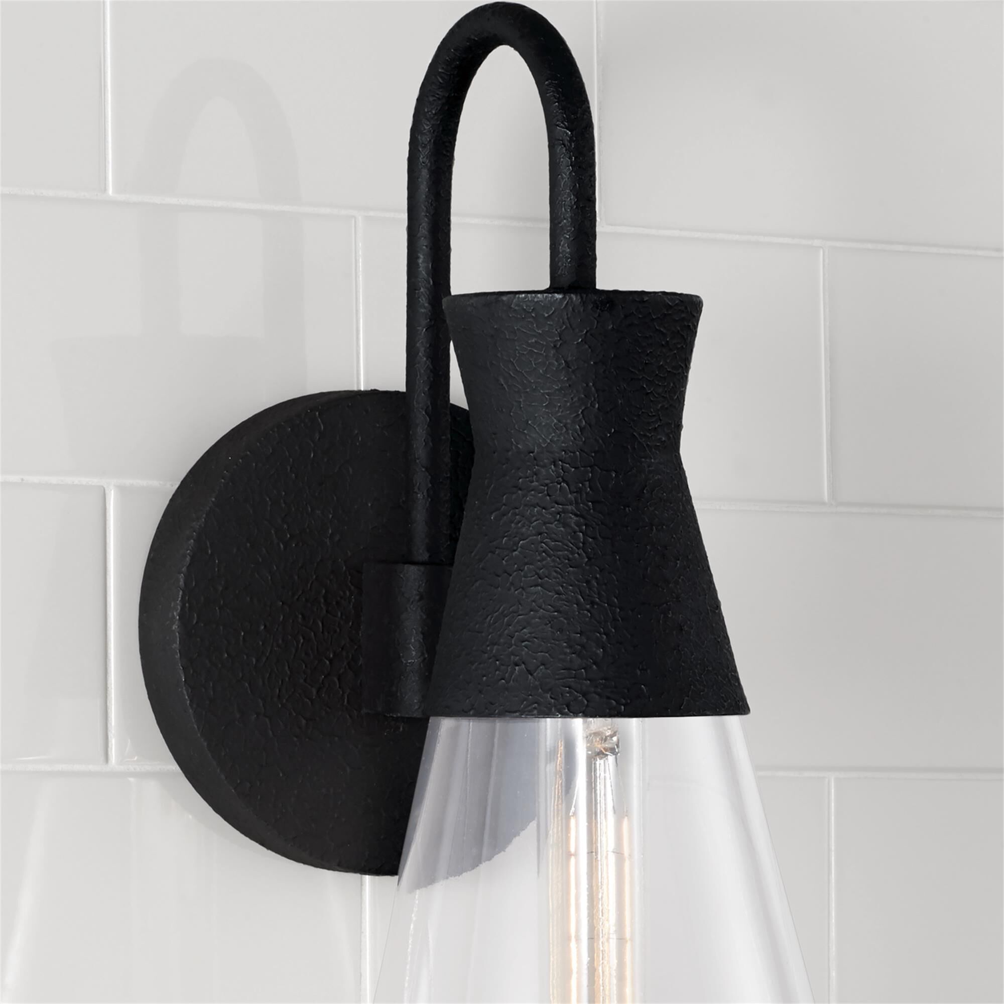 Shown in Textured Black finish and Clear glass