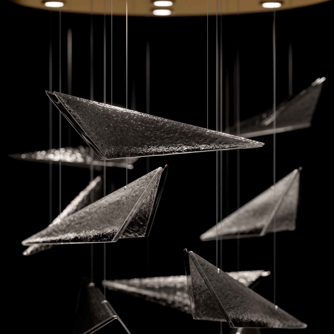 Shown in Gold finish and Smoke Hammered glass