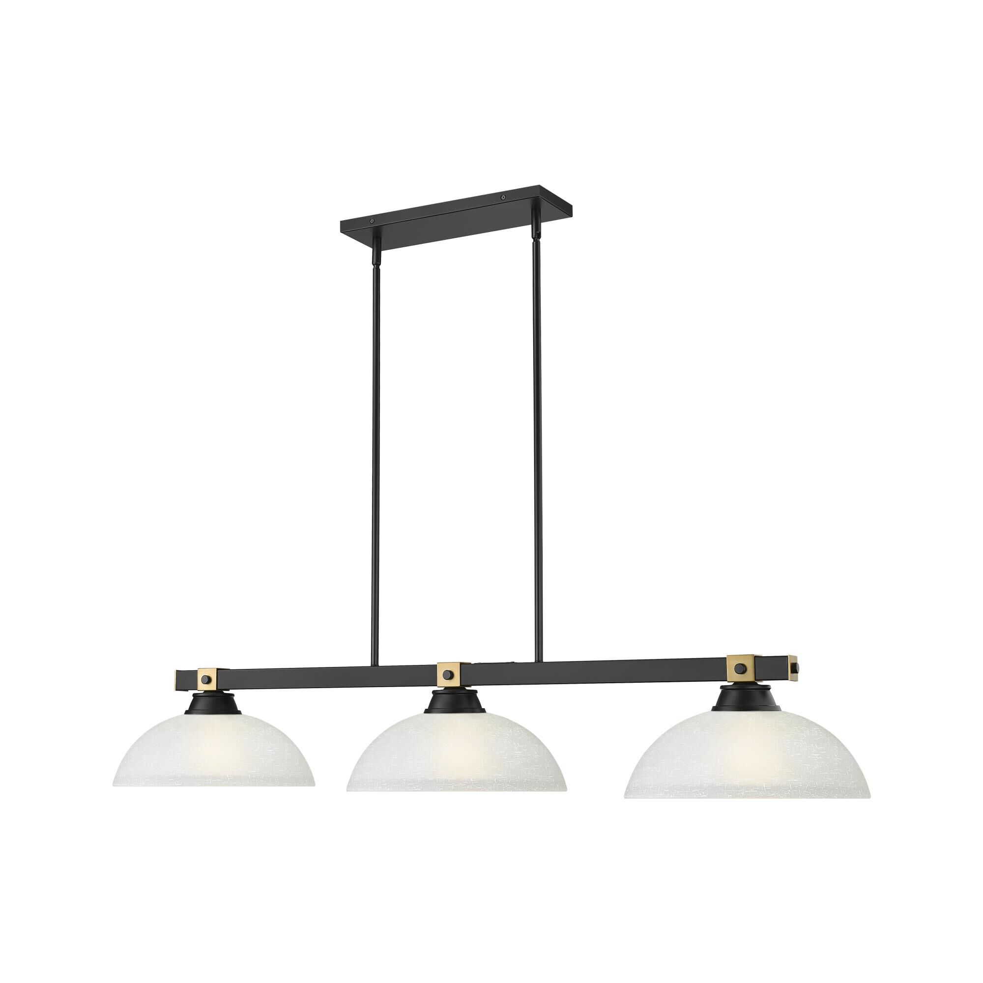 Shown in Matte Black + Rubbed Brass finish and White Linen glass and White Linen shade