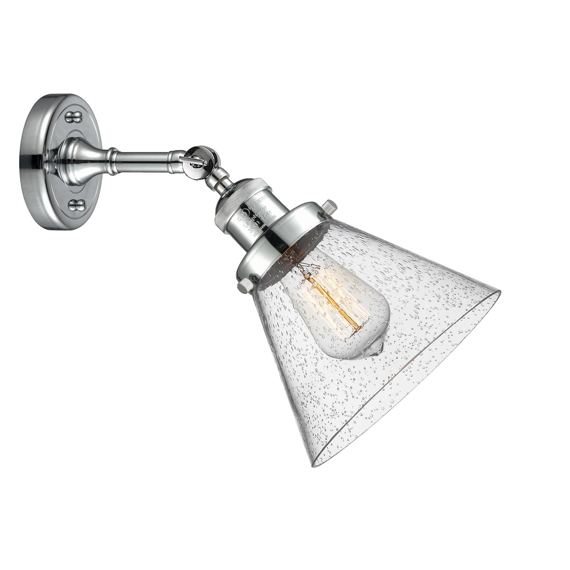Shown in Polished Chrome finish and Seedy glass and None accent